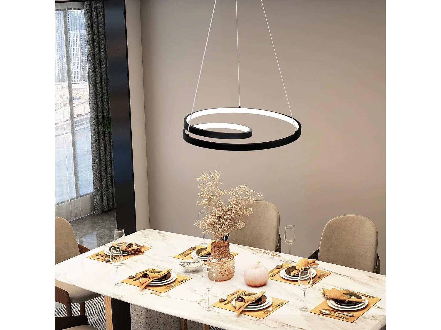 NETTLIFE Suspension LED Aluminium Noir 40CM Diam.150cm Dimmable Design Lampe de Table à Manger Moderne avec Télécommande pour Salon Chambre Cuisine