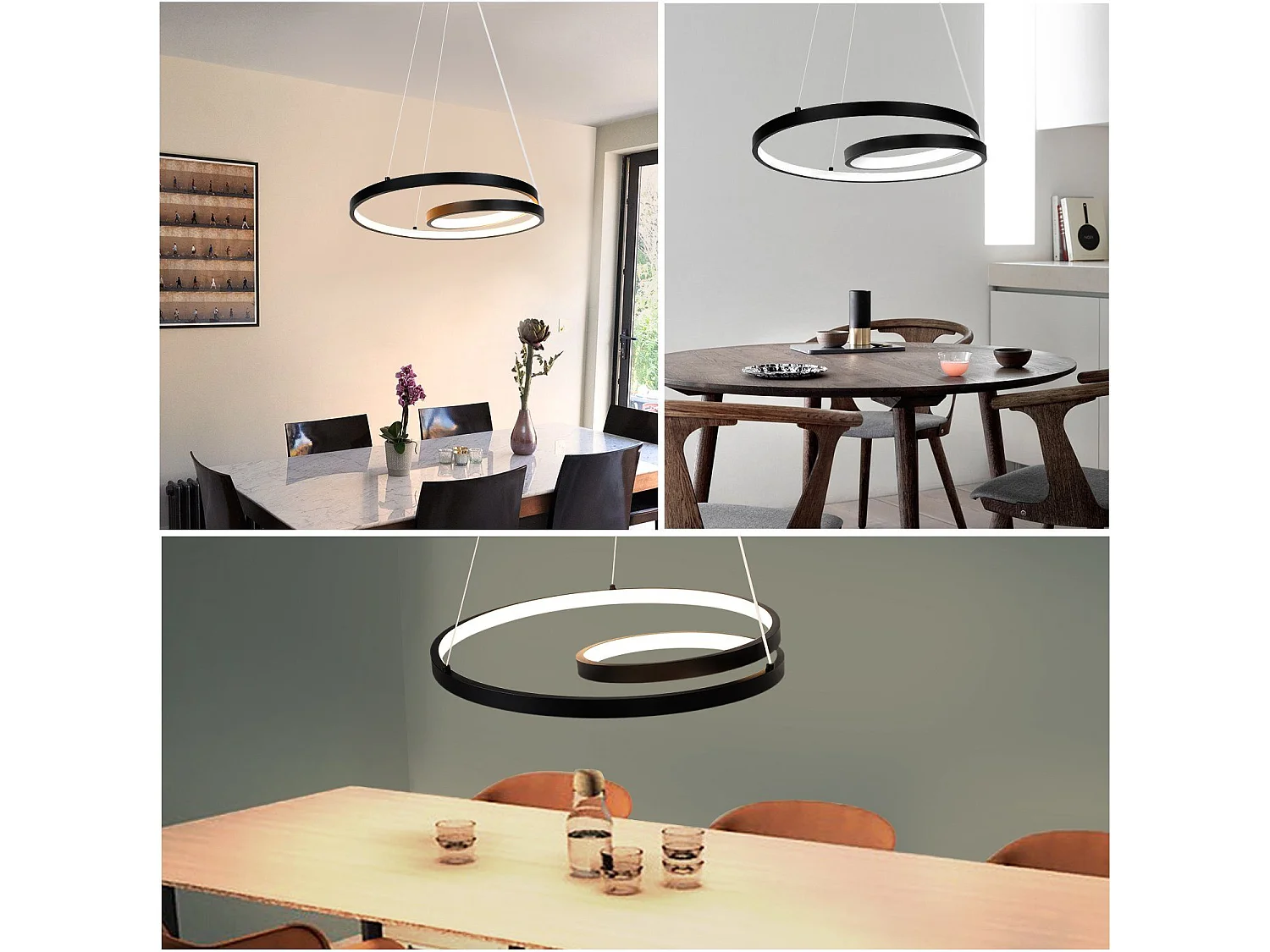 NETTLIFE Suspension LED Aluminium Noir 40CM Diam.150cm Dimmable Design Lampe de Table à Manger Moderne avec Télécommande pour Salon Chambre Cuisine