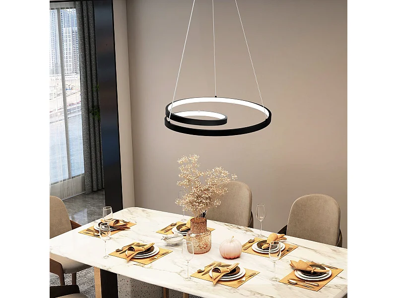 NETTLIFE LED-Pendelleuchte, schwarzes Aluminium, 40 cm, Durchmesser 150 cm, dimmbares Design, moderne Esstischlampe mit Fernbedienung