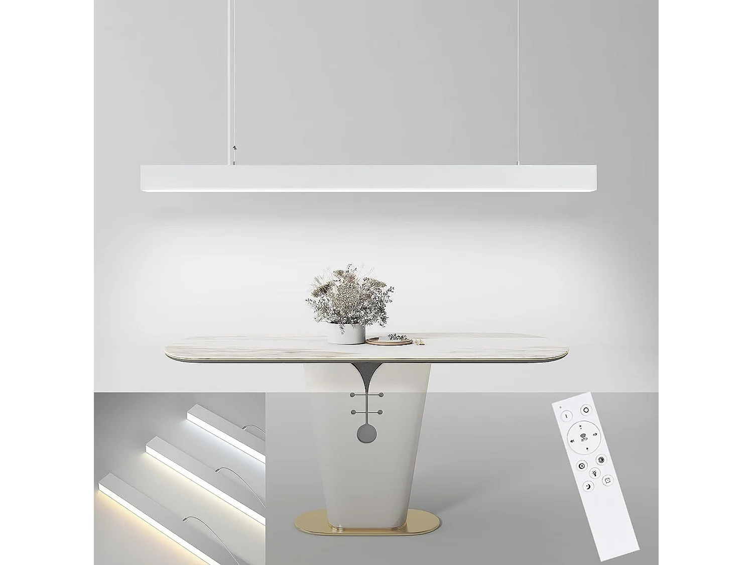 NETTLIFE LED Hanglamp Moderne Wit 3000-6500K Dimbaar 150CM In Hoogte Verstelbaar Hanglamp Lineair Ontwerp Met Afstandsbediening voor Eetkamer | Woonkamer | Kantoor