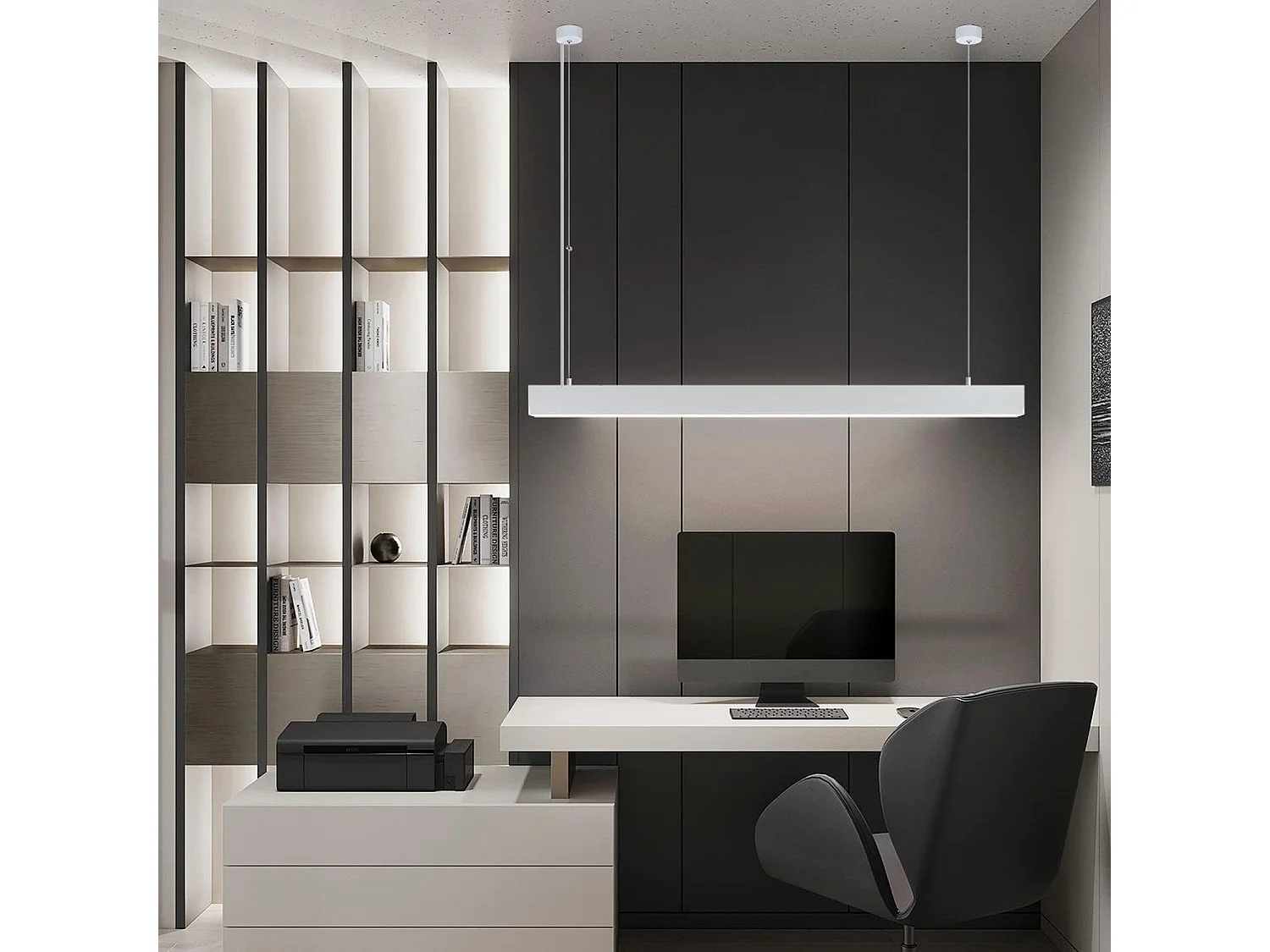 NETTLIFE Suspension LED Blanc Moderne Diam.107CM Aluminium 32W Dimmable avec Télécommande Design Linéaire Long pour Salle à Manger Bureau Salon