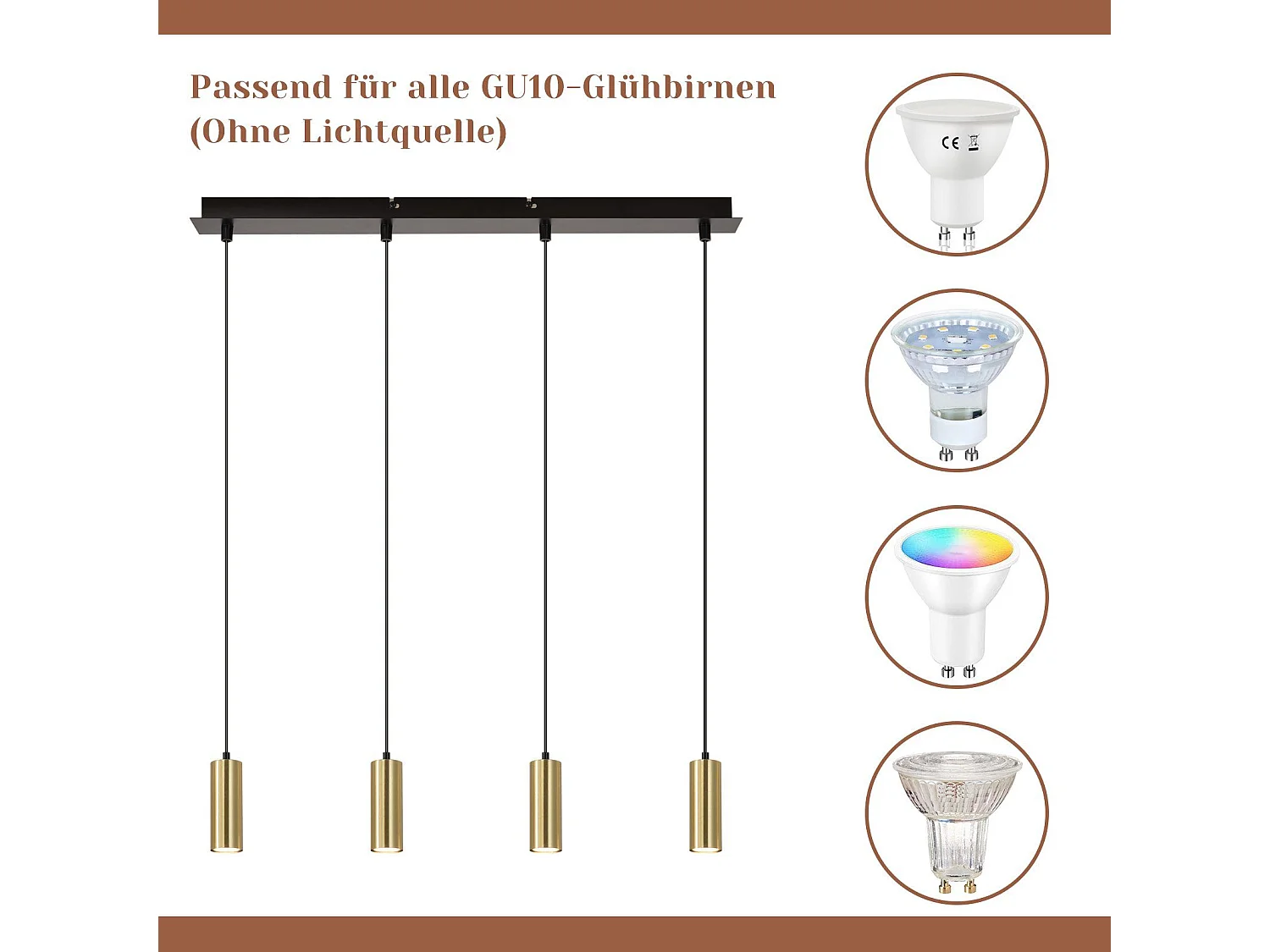 NETTLIFE Hanglamp - 4-Lichts - GU10 fitting - goud - metaal eetkamerlamp - vintage hal lamp - voor eetkamer | keuken | café | woonkamer | slaapkamer