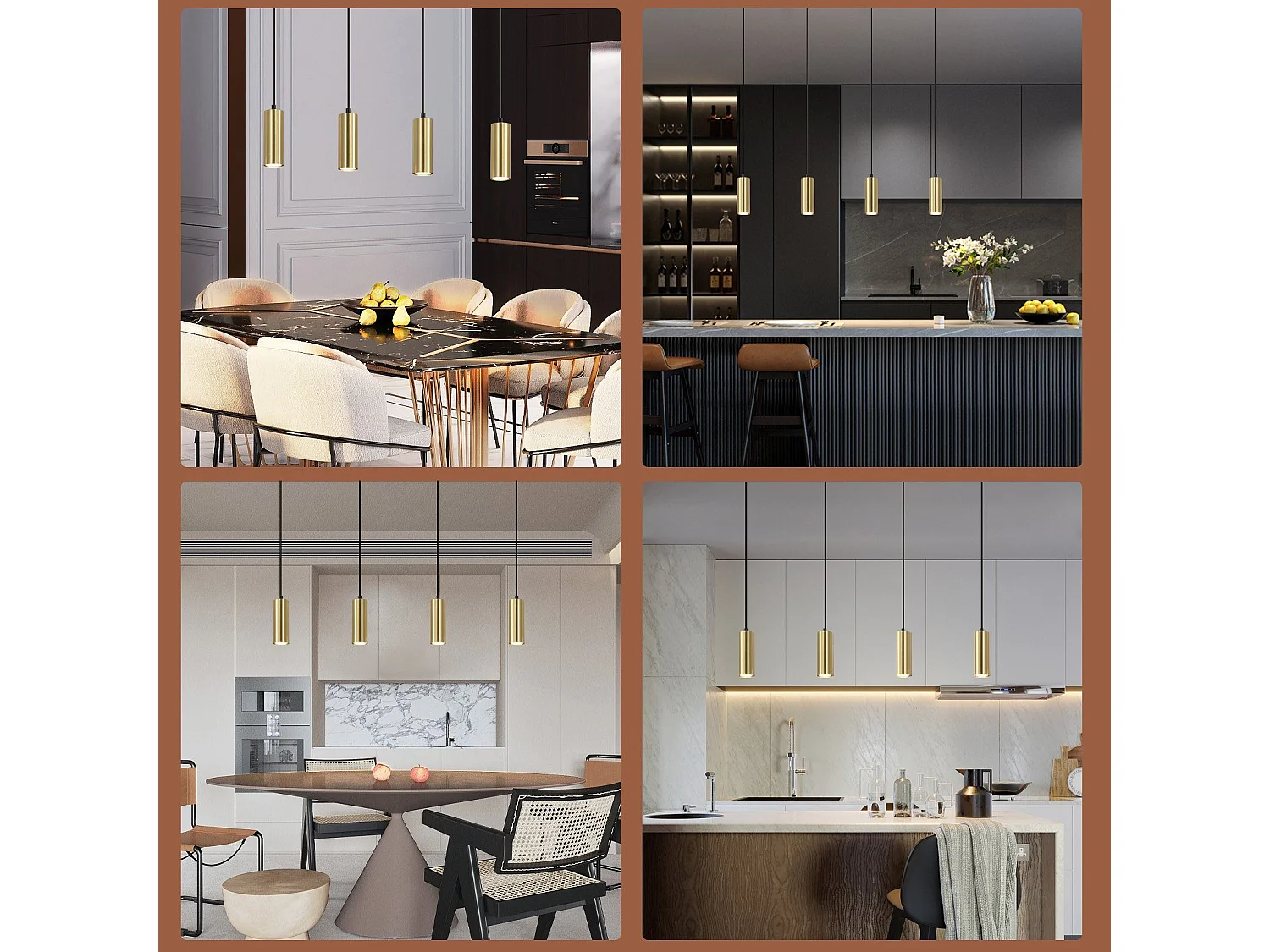 NETTLIFE Suspension Gu10 Or Noir Diam.170cm Métal 4 Ampoules - Lampe de Table à Industrielle Moderne pour Salon Café Salle à Manger Chambre