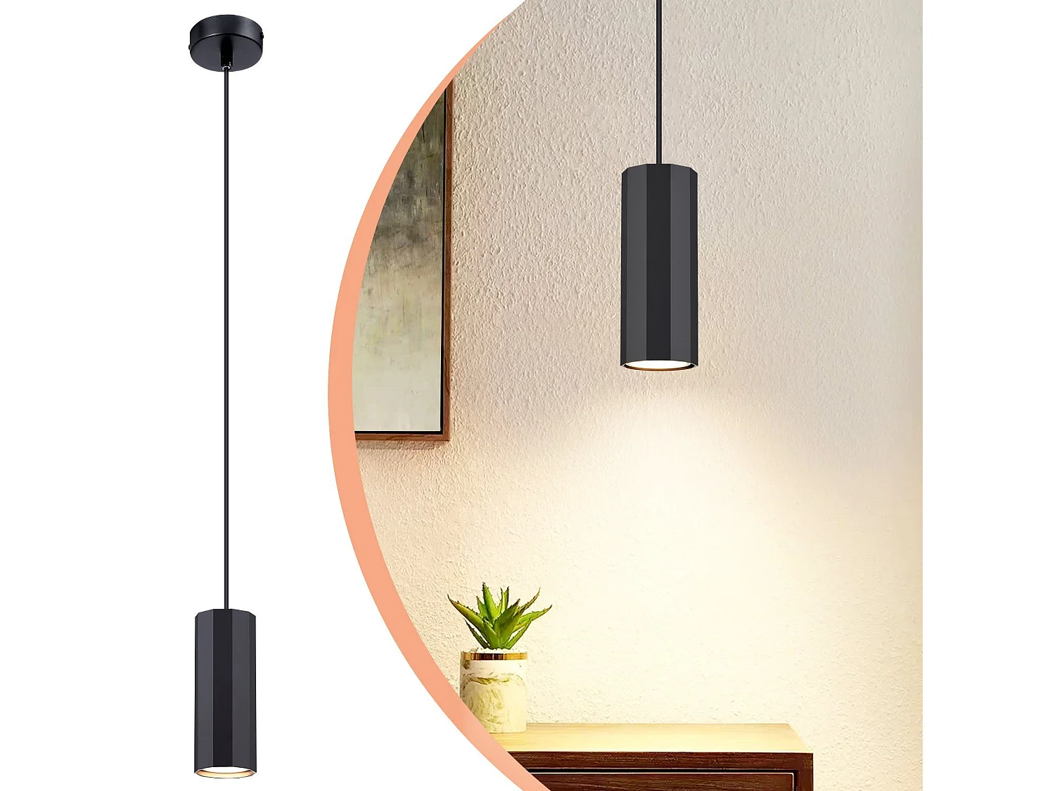 NETTLIFE Czarna metalowa lampa wisząca o średnicy 170 cm GU10 1 płomień nowoczesny industrialny salon do wewnętrznej jadalni kuchnia sypialnia