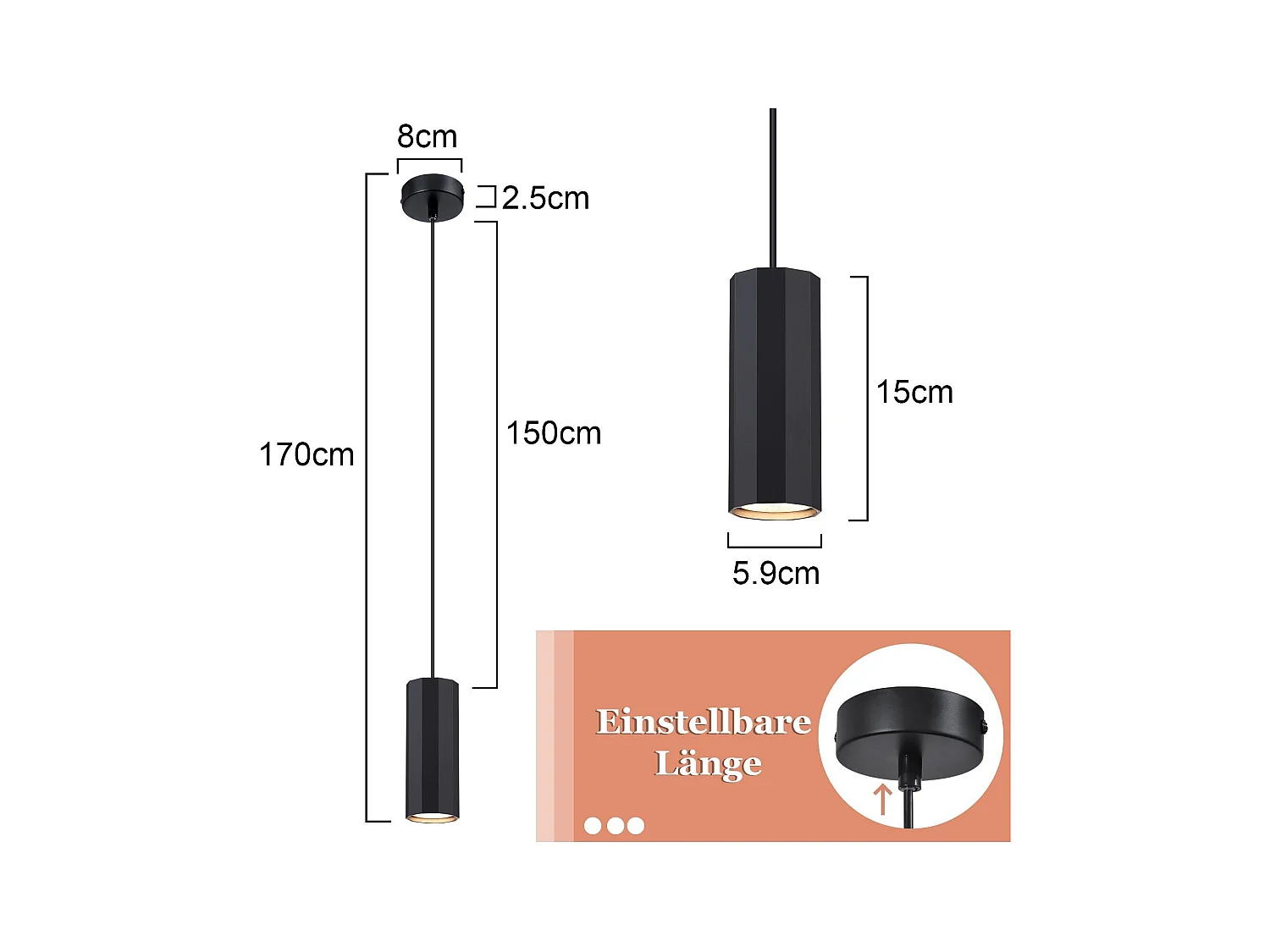 NETTLIFE Czarna metalowa lampa wisząca o średnicy 170 cm GU10 1 płomień nowoczesny industrialny salon do wewnętrznej jadalni kuchnia sypialnia