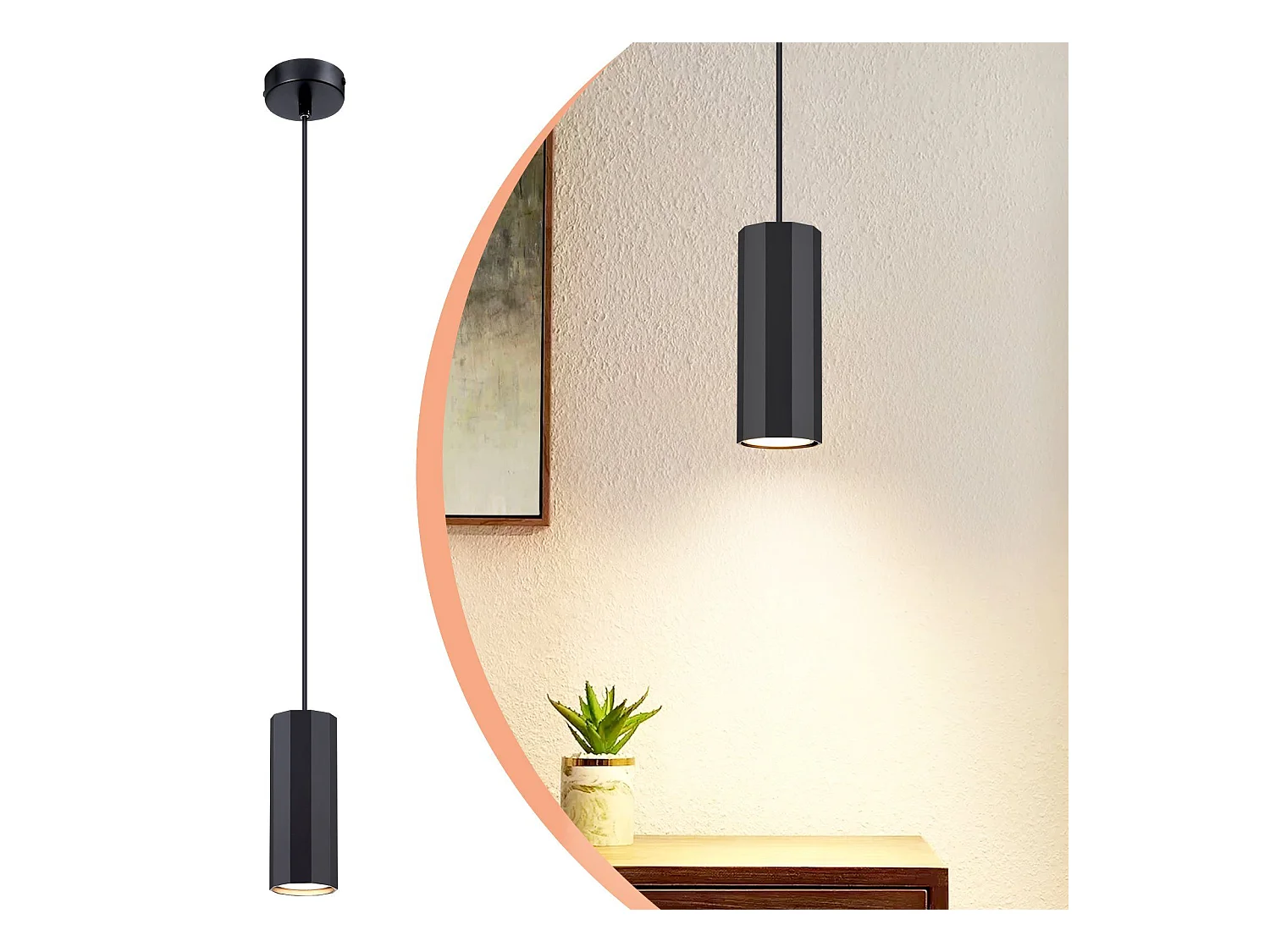 NETTLIFE Suspension métal noir diamètre 170 cm GU10 1 flamme salon moderne industriel pour salle à manger intérieur cuisine chambre