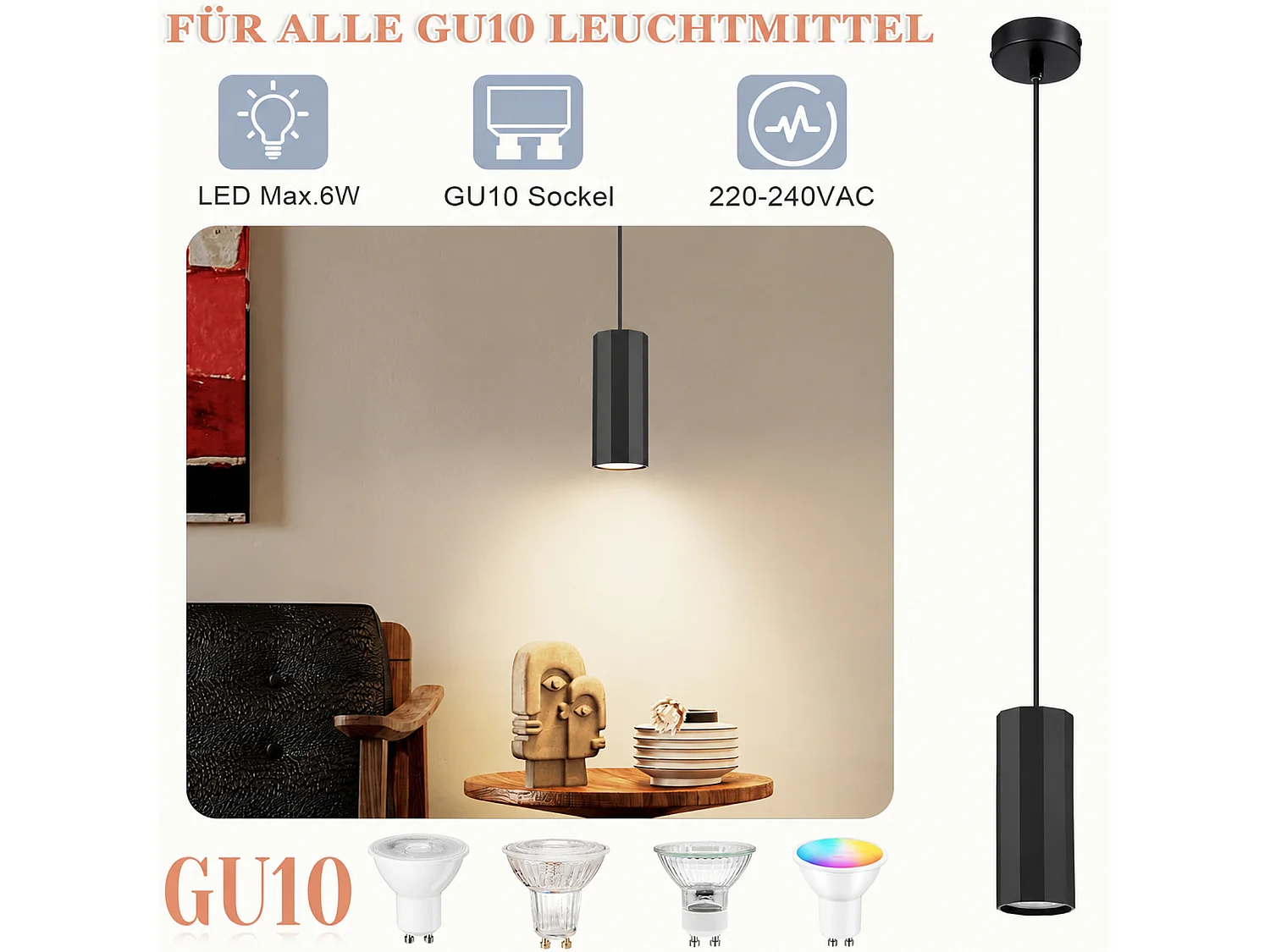 Nettlife Suspension métal noir diamètre 170 cm GU10 1 flamme salon moderne industriel pour salle à manger intérieur cuisine chambre – Design moderne