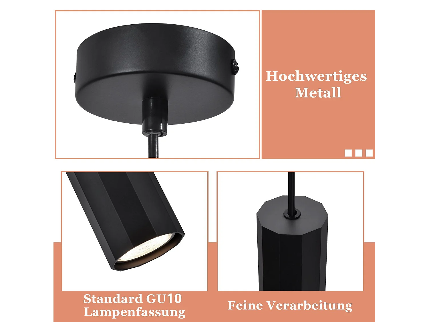 Nettlife Suspension métal noir diamètre 170 cm GU10 1 flamme salon moderne industriel pour salle à manger intérieur cuisine chambre – Design moderne