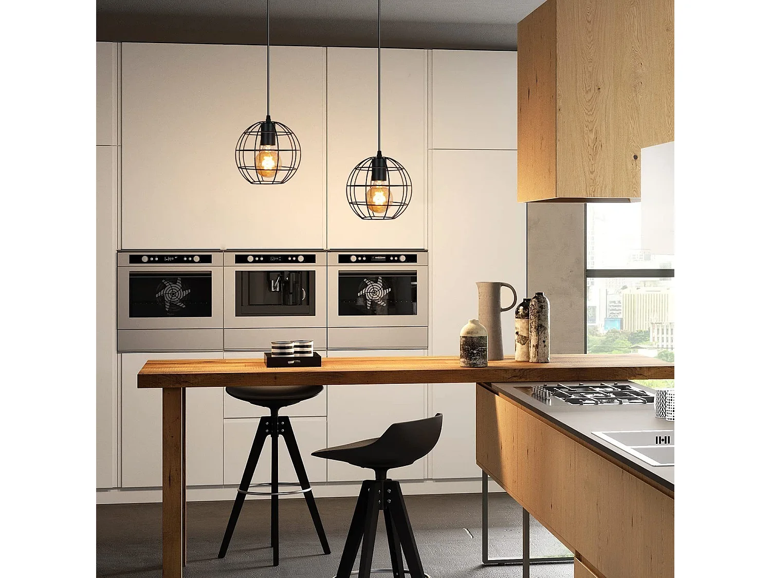 NETTLIFE Lampa wisząca w stylu vintage czarna E27 średnica 18,5cm metalowa kula przemysłowa Design lampa kuchenna do salonu sypialnia jadalnia maks. 40W