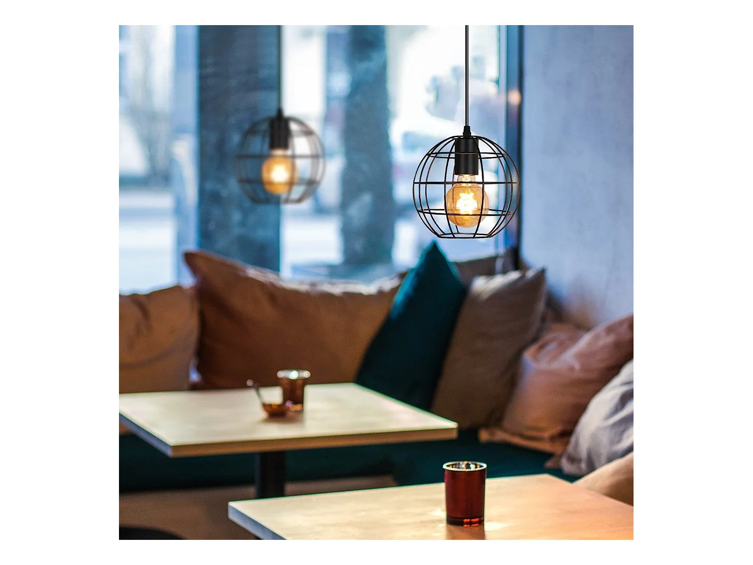 NETTLIFE Suspension Vintage Noir E27 Diam.18.5cm Métal Design de la boule Industrielle Lampe de Cuisine pour Salon Chambre Salle à Manger Max.40W
