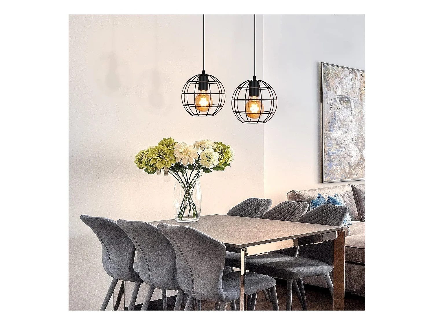 NETTLIFE Suspension Vintage Noir E27 Diam.18.5cm Métal Design de la boule Industrielle Lampe de Cuisine pour Salon Chambre Salle à Manger Max.40W