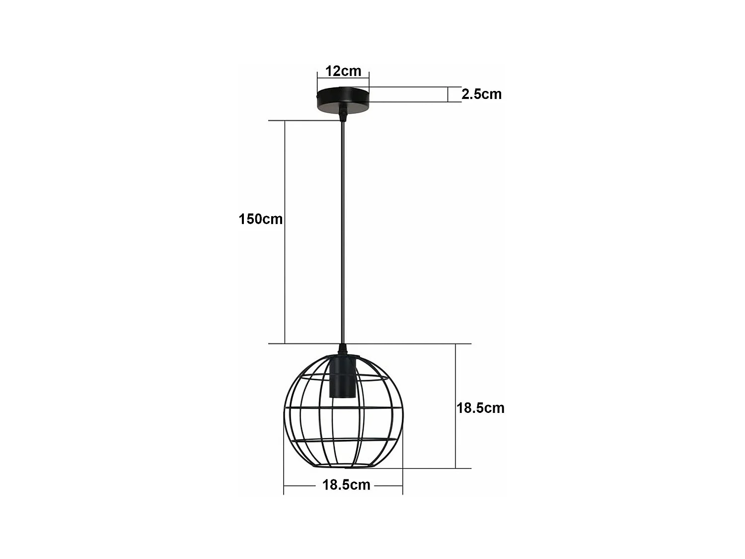 NETTLIFE Suspension Vintage Noir E27 Diam.18.5cm Métal Design de la boule Industrielle Lampe de Cuisine pour Salon Chambre Salle à Manger Max.40W