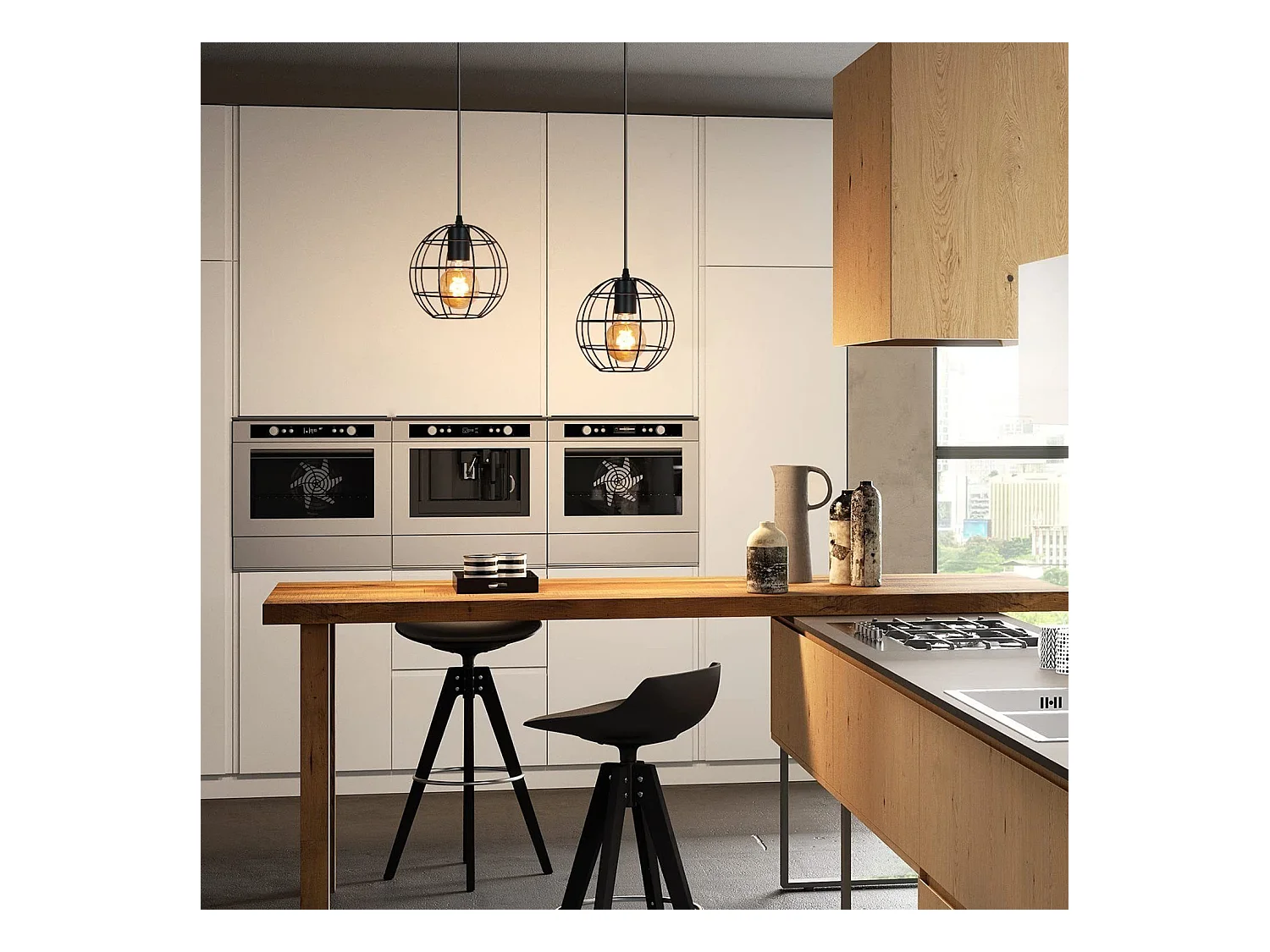 NETTLIFE Suspension Vintage Noir E27 Diam.18.5cm Métal Design de la boule Industrielle Lampe de Cuisine pour Salon Chambre Salle à Manger Max.40W