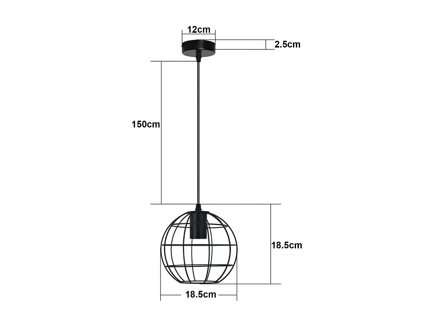 NETTLIFE Suspension Vintage Noir E27 Diam.18.5cm Métal Design de la boule Industrielle Lampe de Cuisine pour Salon Chambre Salle à Manger Max.40W