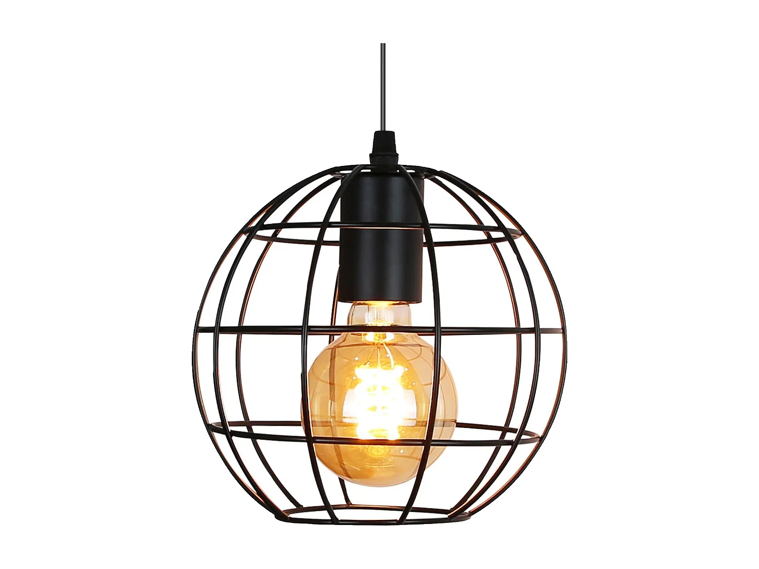 NETTLIFE Suspension Vintage Noir E27 Diam.18.5cm Métal Design de la boule Industrielle Lampe de Cuisine pour Salon Chambre Salle à Manger Max.40W