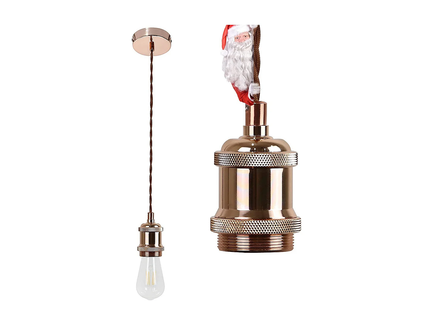 NETTLIFE Suspension Métal Or Rose Diam.10cm E27 Lampe Vintage Suspension Moderne avec Câble 1,3M avec Fixation Plafond pour Salle à Manger, Bar, Café