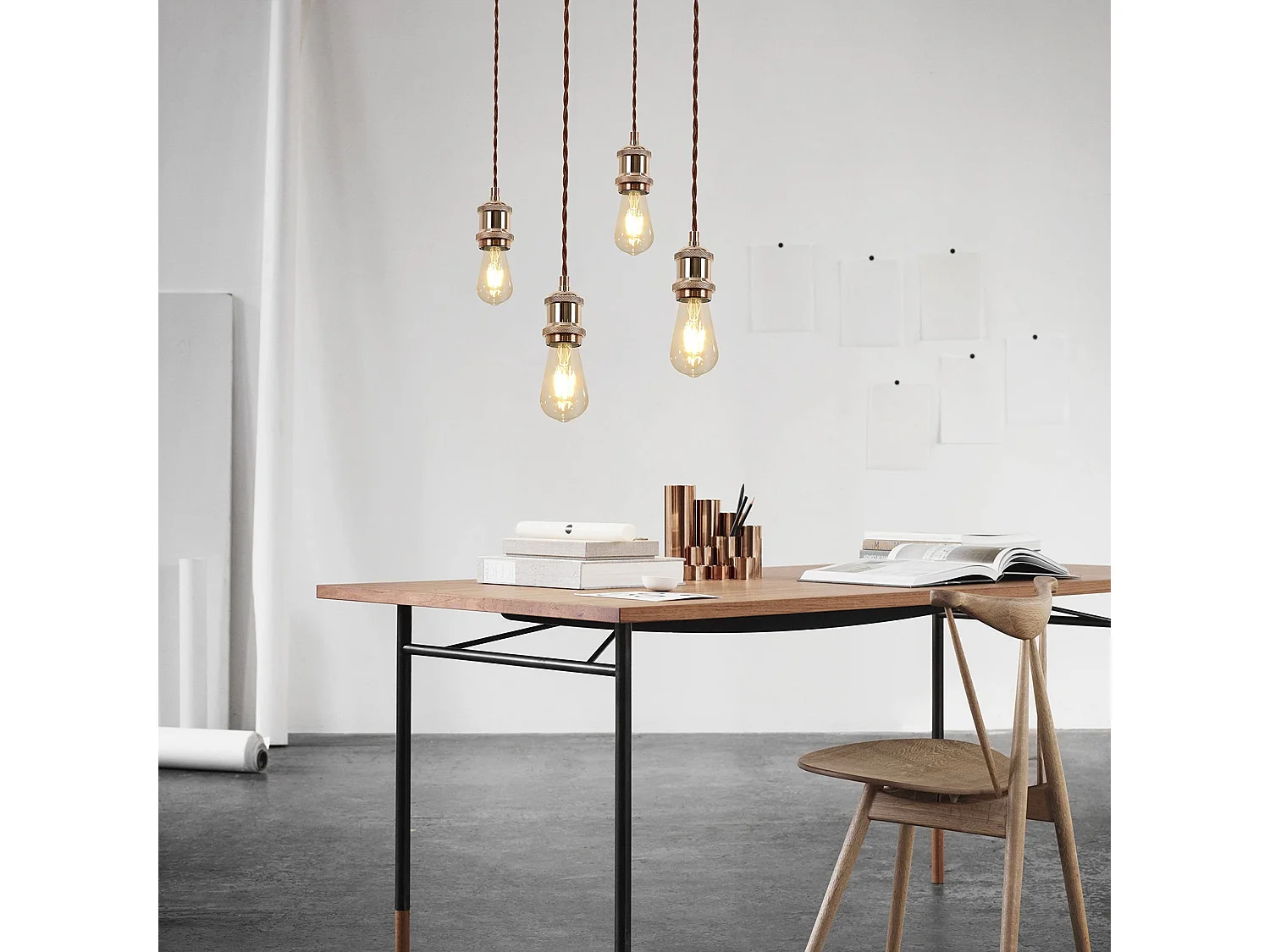 NETTLIFE Suspension Métal Or Rose Diam.10cm E27 Lampe Vintage Suspension Moderne avec Câble 1,3M avec Fixation Plafond pour Salle à Manger, Bar, Café