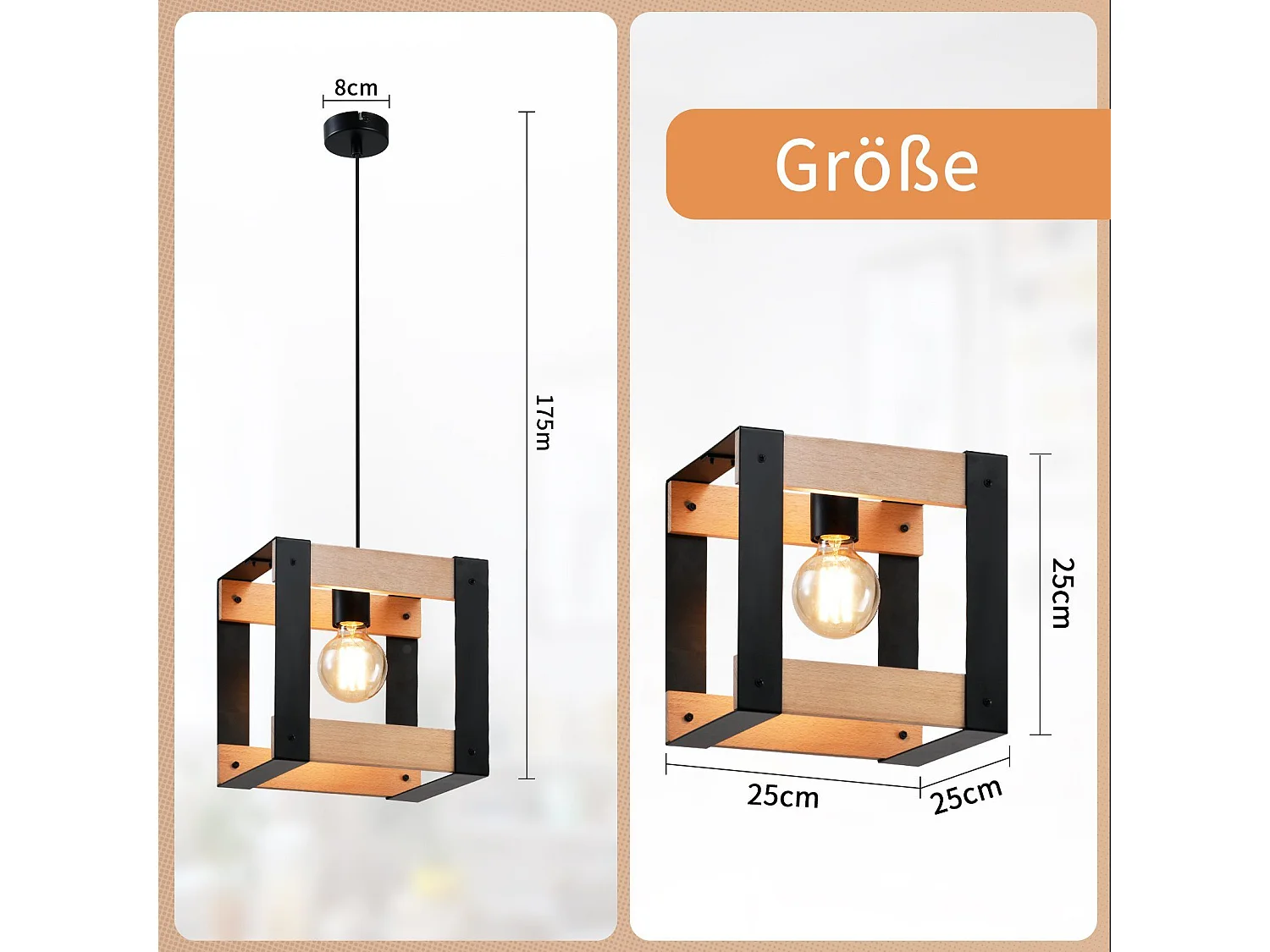 NETTLIFE Czarna metalowa drewniana lampa wisząca E27 średnica 175cm 1 gniazdo przemysłowe lampa wisząca w stylu retro do jadalni salon kuchnia sypialnia