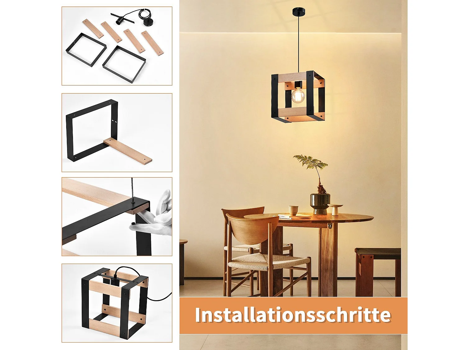 NETTLIFE Czarna metalowa drewniana lampa wisząca E27 średnica 175cm 1 gniazdo przemysłowe lampa wisząca w stylu retro do jadalni salon kuchnia sypialnia