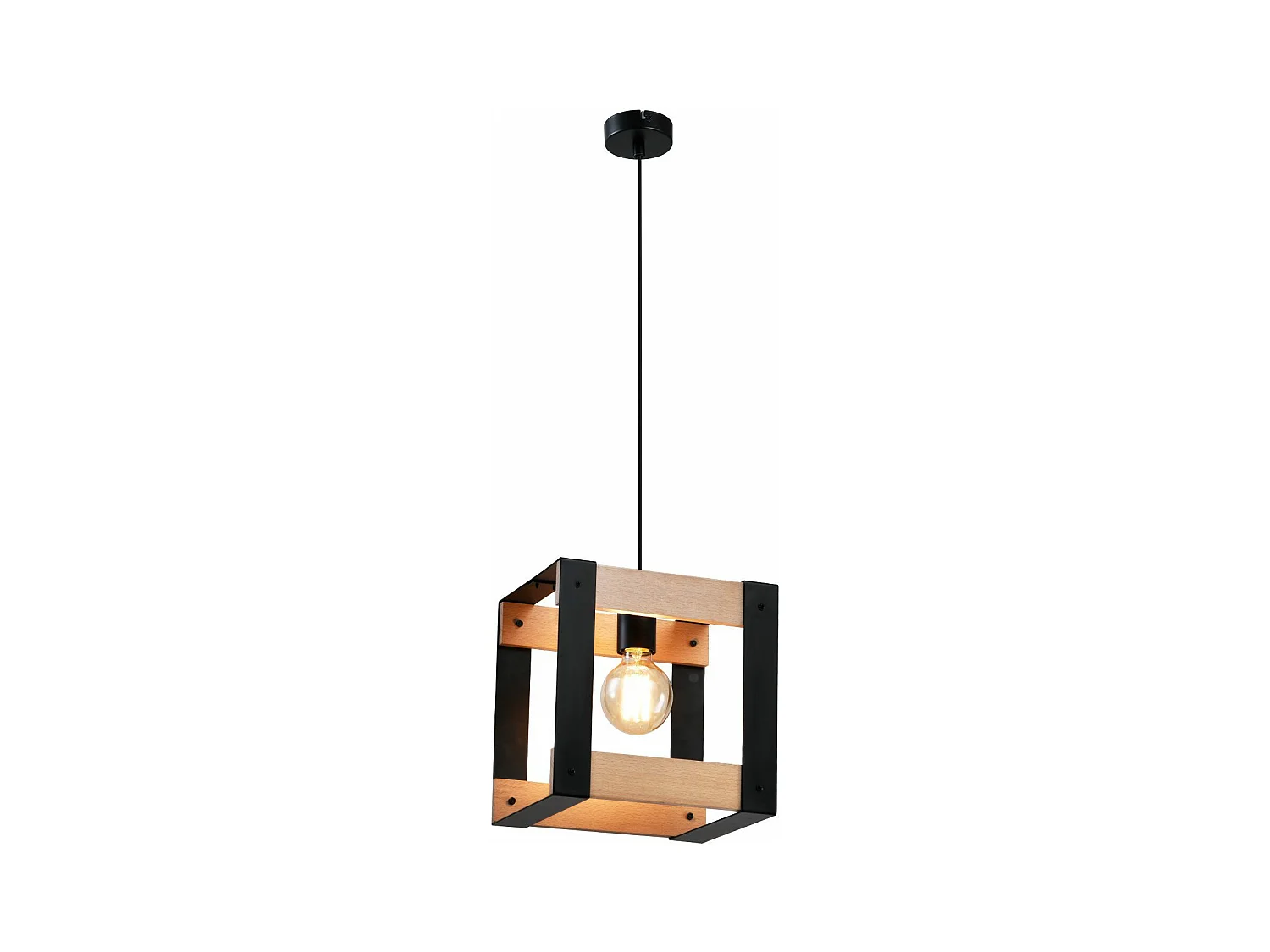NETTLIFE Suspension Bois Métal Noir E27 Diam.175cm 1 Douille Industrielle Suspension Rétro pour Salle à Manger Salon Cuisine Chambre