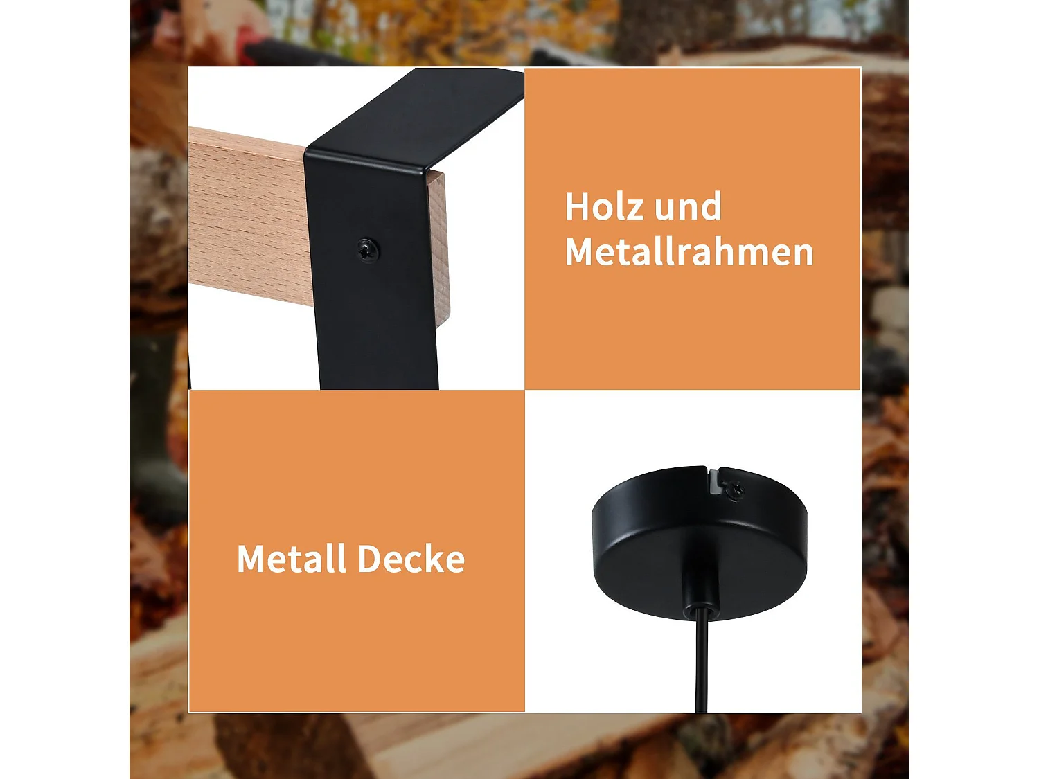 NETTLIFE Suspension Bois Métal Noir E27 Diam.175cm 1 Douille Industrielle Suspension Rétro pour Salle à Manger Salon Cuisine Chambre