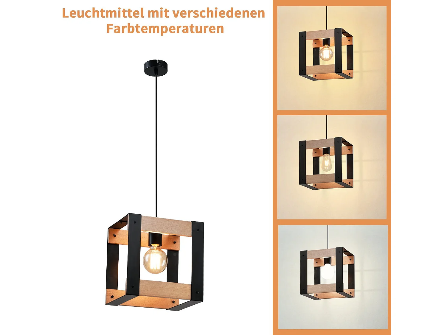 NETTLIFE Suspension Bois Métal Noir E27 Diam.175cm 1 Douille Industrielle Suspension Rétro pour Salle à Manger Salon Cuisine Chambre