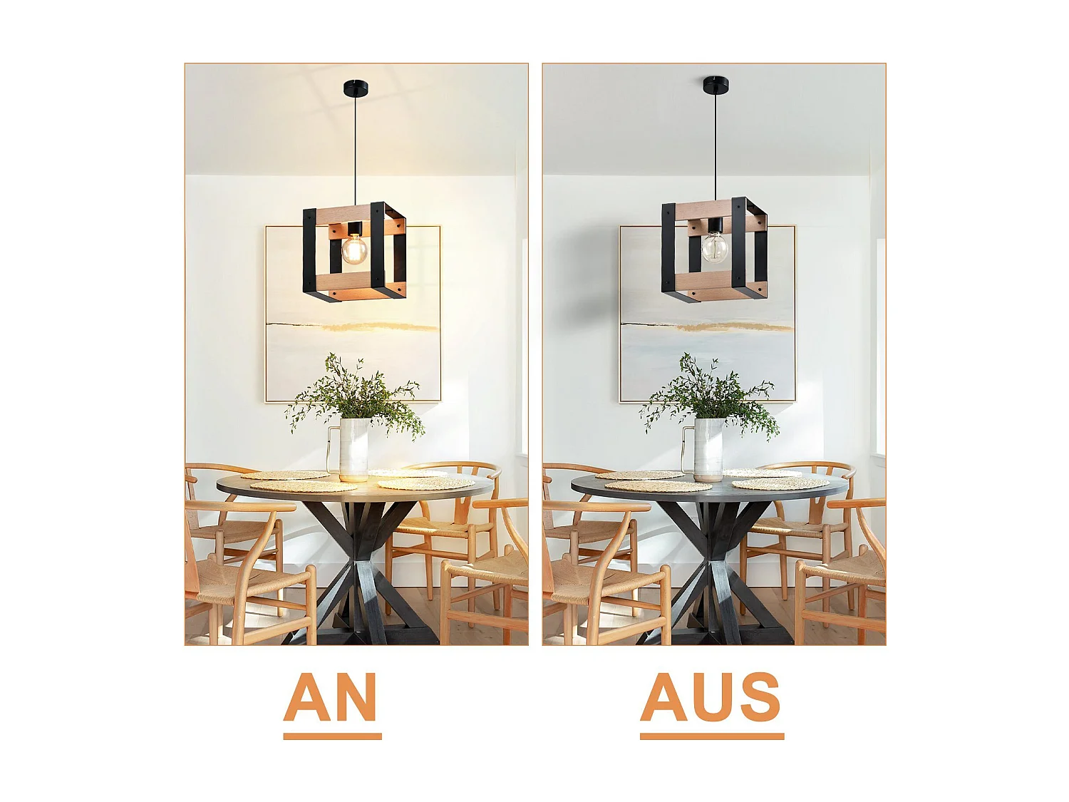 NETTLIFE Suspension Bois Métal Noir E27 Diam.175cm 1 Douille Industrielle Suspension Rétro pour Salle à Manger Salon Cuisine Chambre