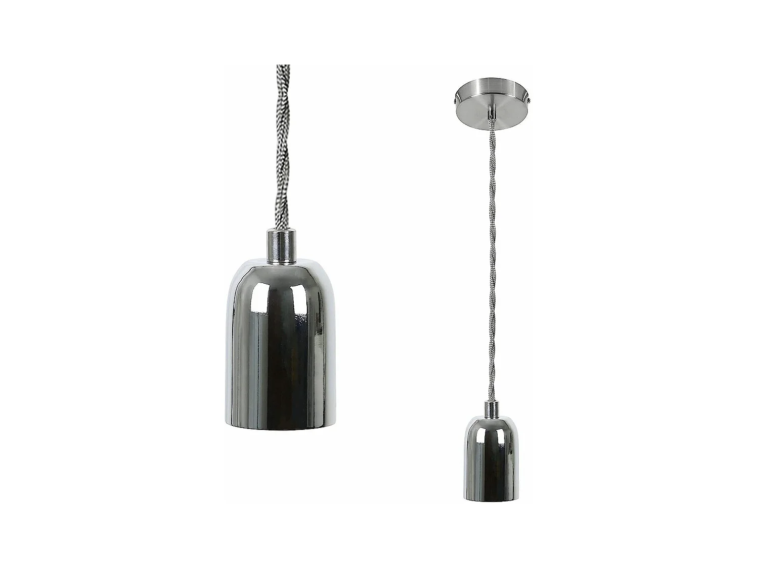 NETTLIFE Suspension Métal Argent Diam.10cm Douille E27 Vintage avec Câble Industriel Edison 1,3M avec Auvent Montage Plafond pour Salon Salle à Manger