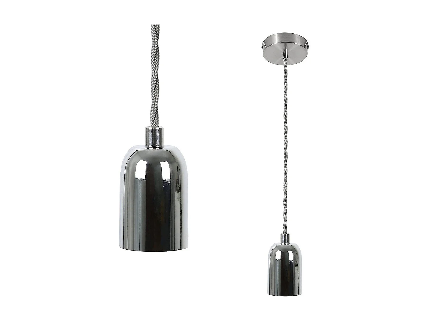 NETTLIFE Suspension Métal Argent Diam.10cm Douille E27 Vintage avec Câble Industriel Edison 1,3M avec Auvent Montage Plafond pour Salon Salle à Manger