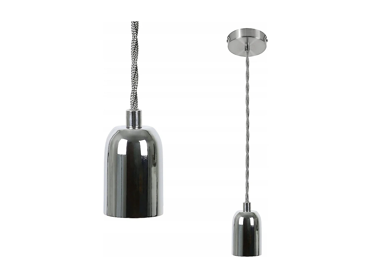 NETTLIFE Suspension Métal Argent Diam.10cm Douille E27 Vintage avec Câble Industriel Edison 1,3M avec Auvent Montage Plafond pour Salon Salle à Manger