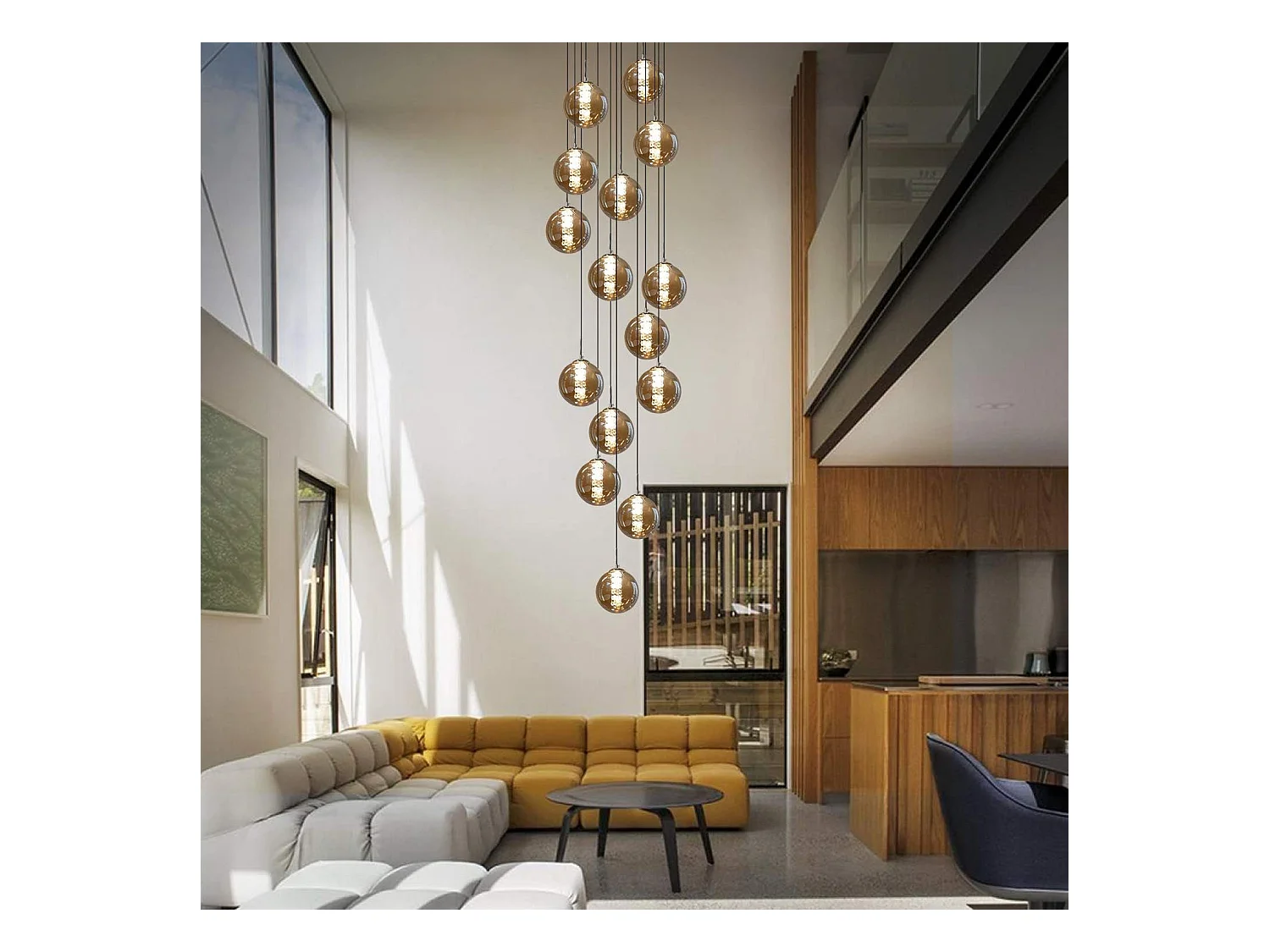 NETTLIFE Nowoczesna bursztynowa lampa wisząca ze szkła o średnicy 41 cm G9 Żyrandol schodowy z regulacją wysokości 15 żarówek Żyrandol do