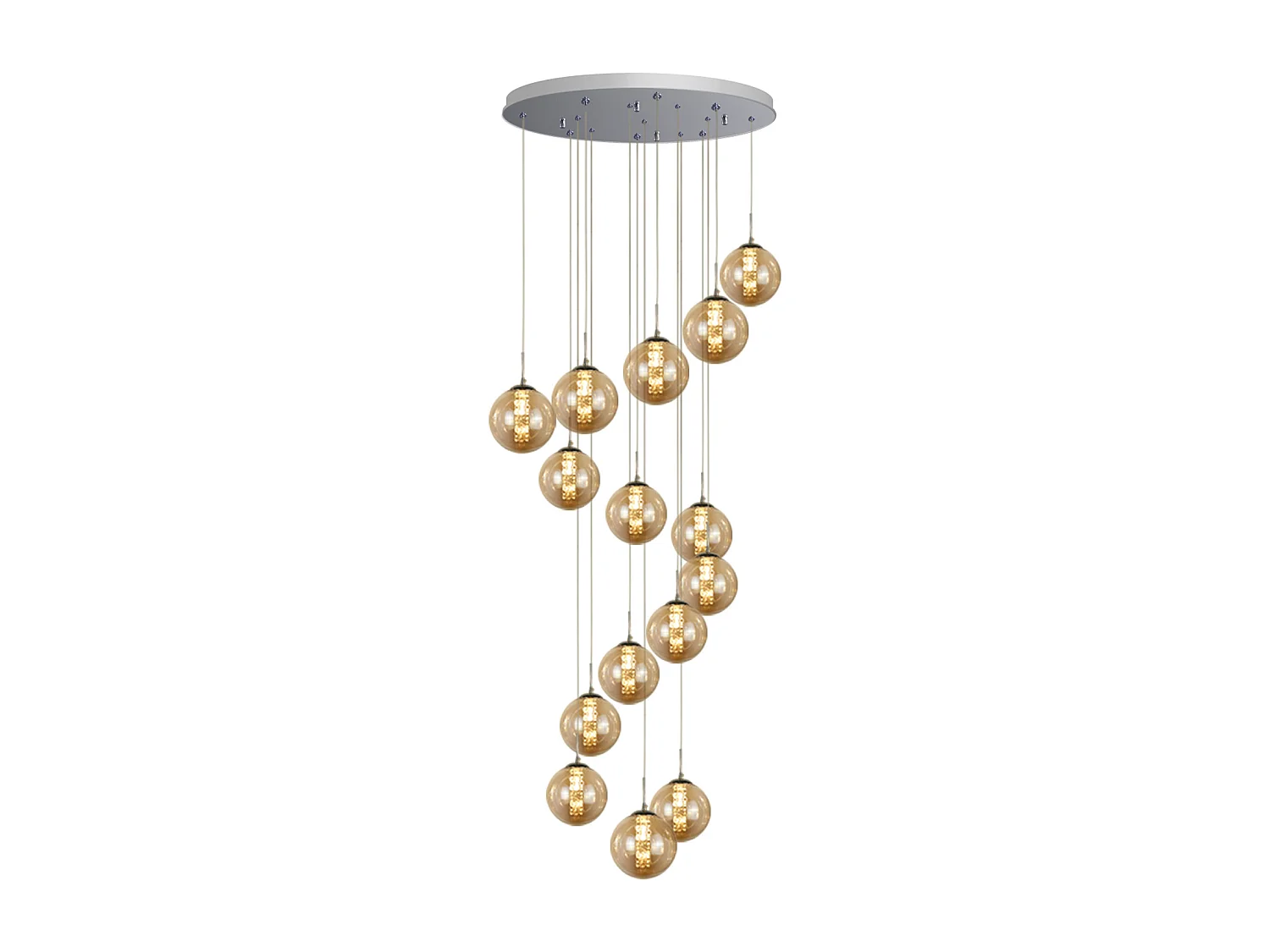 NETTLIFE Suspension Verre Ambre Moderne Diam.41cm G9 Escalier Hauteur Réglable Lustre 15 Ampoules Cuisine Couloir Lampe pour Salon
