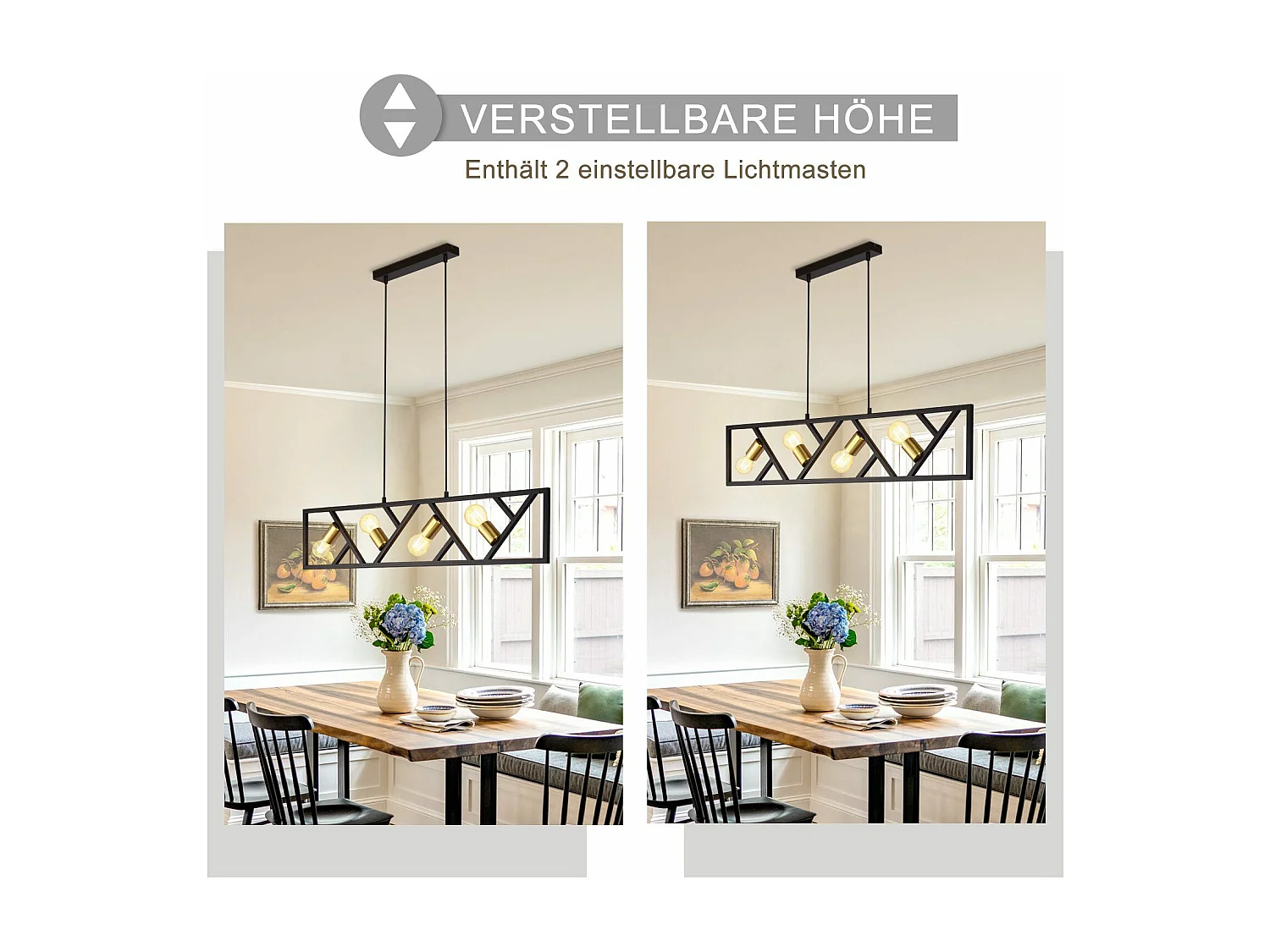 NETTLIFE Lámpara Colgante Vintage Negro y Dorado 4 llamas E27 Metal Diam.100CM Lámpara Retro de Comedor para Sala Cocina