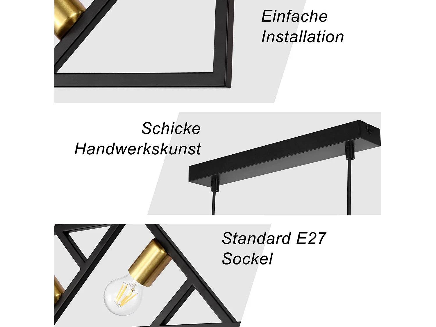 NETTLIFE Lámpara Colgante Vintage Negro y Dorado 4 llamas E27 Metal Diam.100CM Lámpara Retro de Comedor para Sala Cocina