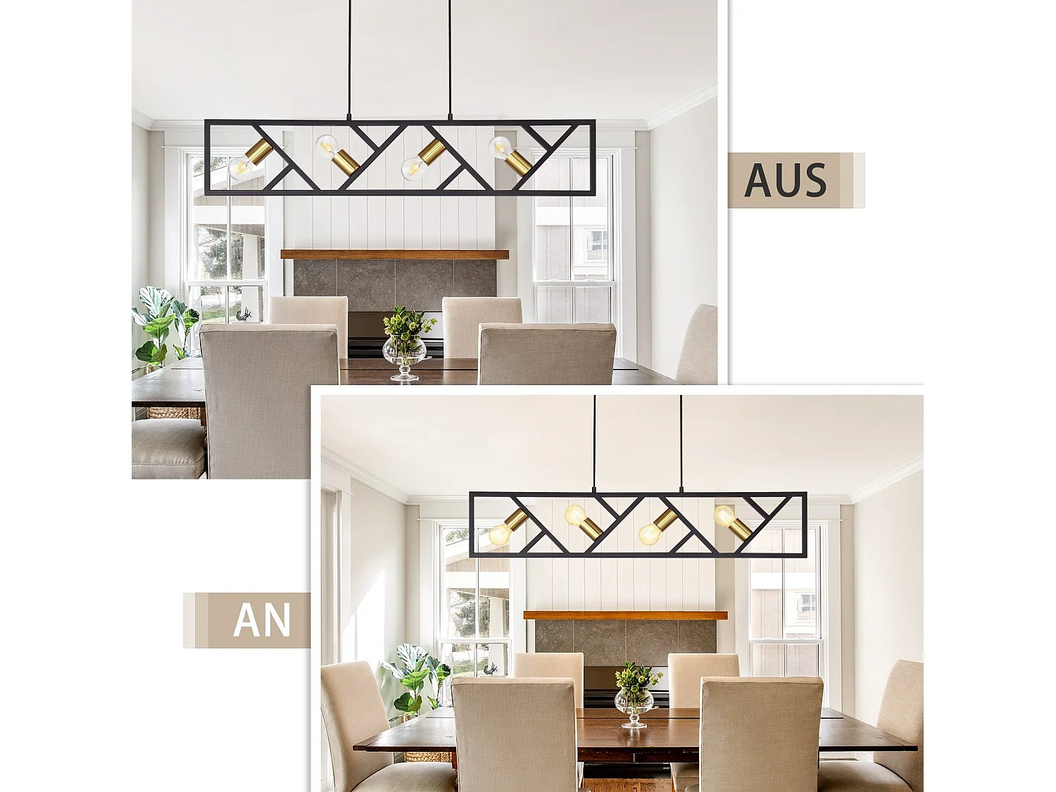 NETTLIFE Lámpara Colgante Vintage Negro y Dorado 4 llamas E27 Metal Diam.100CM Lámpara Retro de Comedor para Sala Cocina