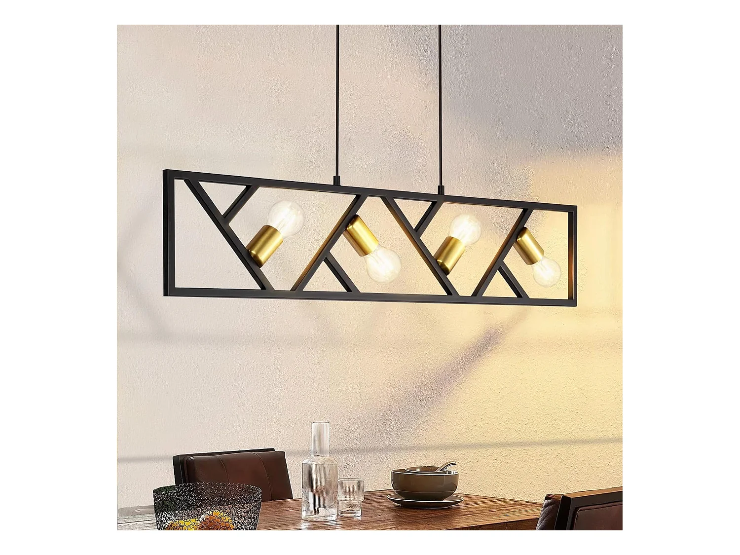 NETTLIFE Suspension Vintage Noir et Or 4 flammes E27 Métal Diam.100CM Rétro Lampe de salle à manger pour salon cuisine