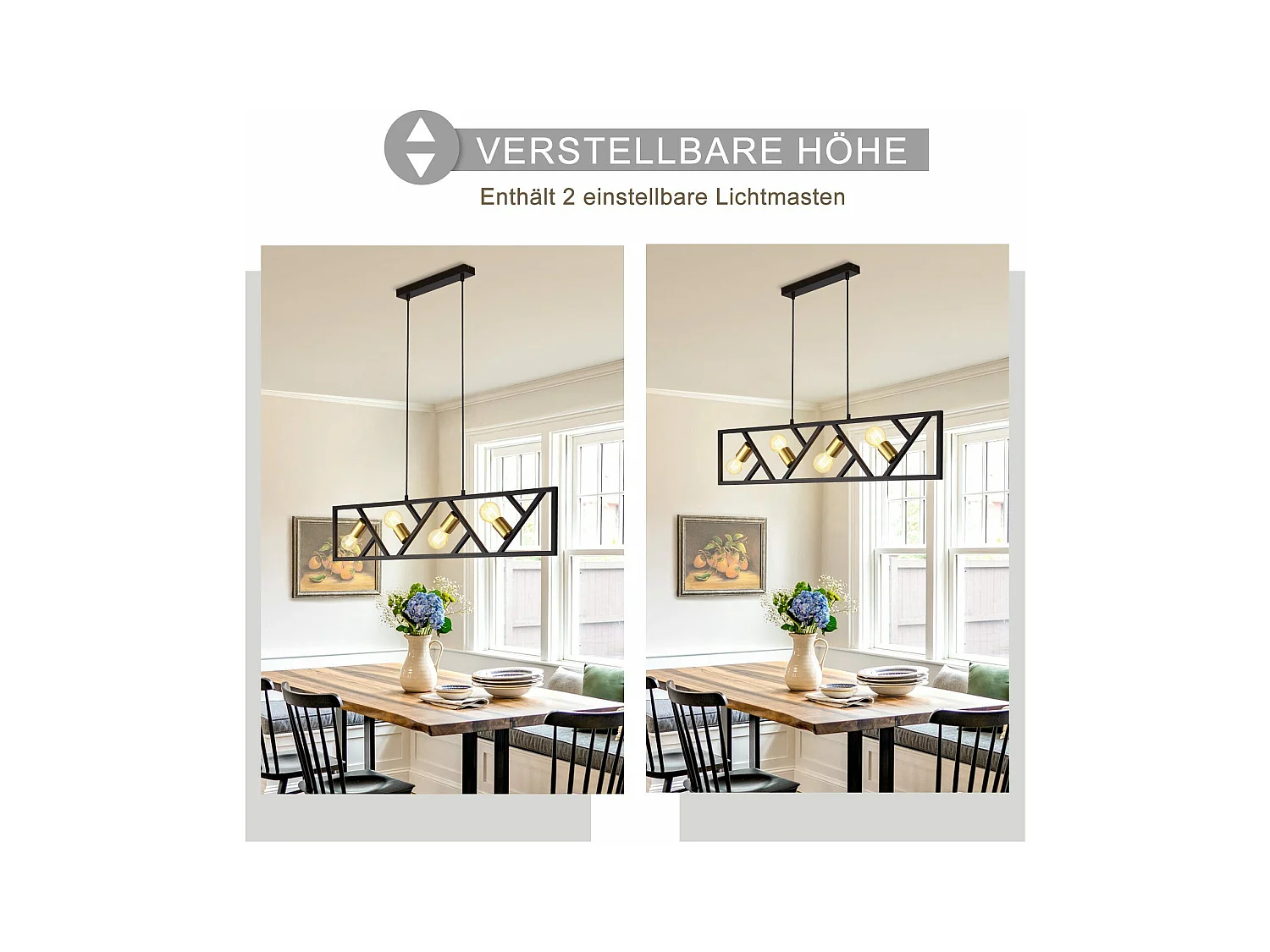 NETTLIFE Suspension Vintage Noir et Or 4 flammes E27 Métal Diam.100CM Rétro Lampe de salle à manger pour salon cuisine
