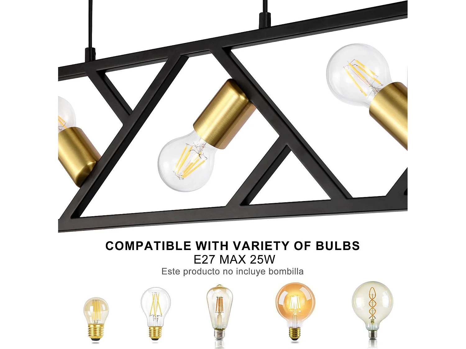 NETTLIFE Suspension Vintage Noir et Or 4 flammes E27 Métal Diam.100CM Rétro Lampe de salle à manger pour salon cuisine