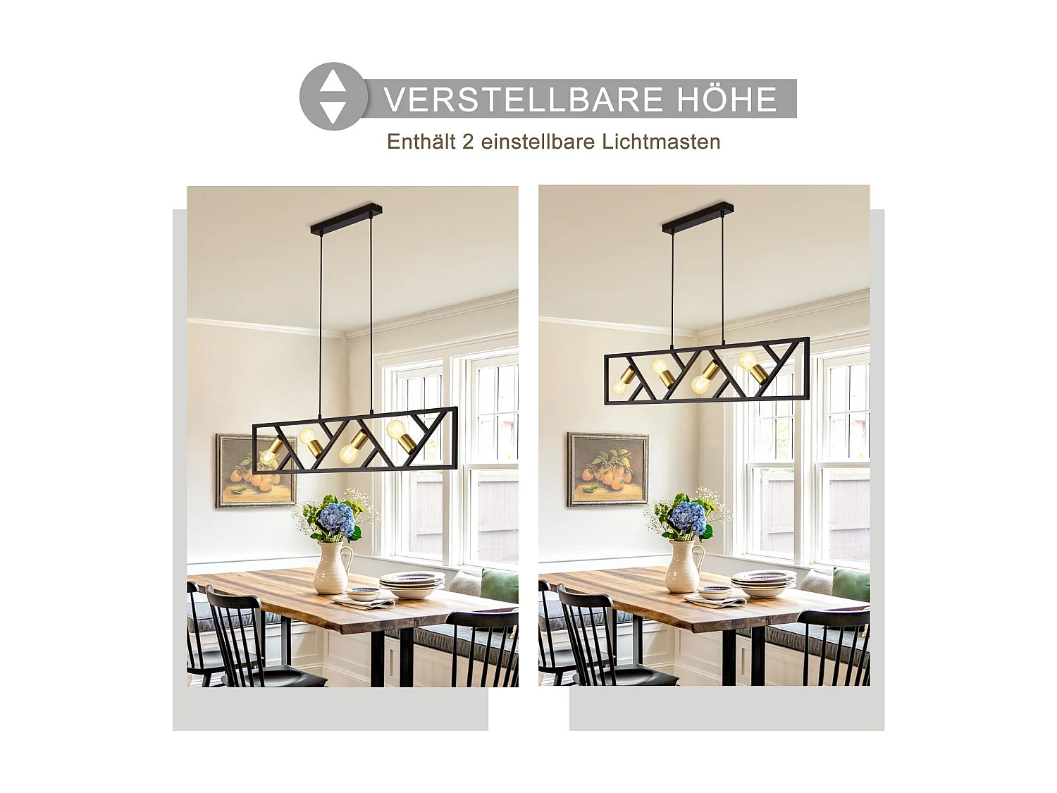 NETTLIFE Suspension Vintage Noir et Or 4 flammes E27 Métal Diam.100CM Rétro Lampe de salle à manger pour salon cuisine