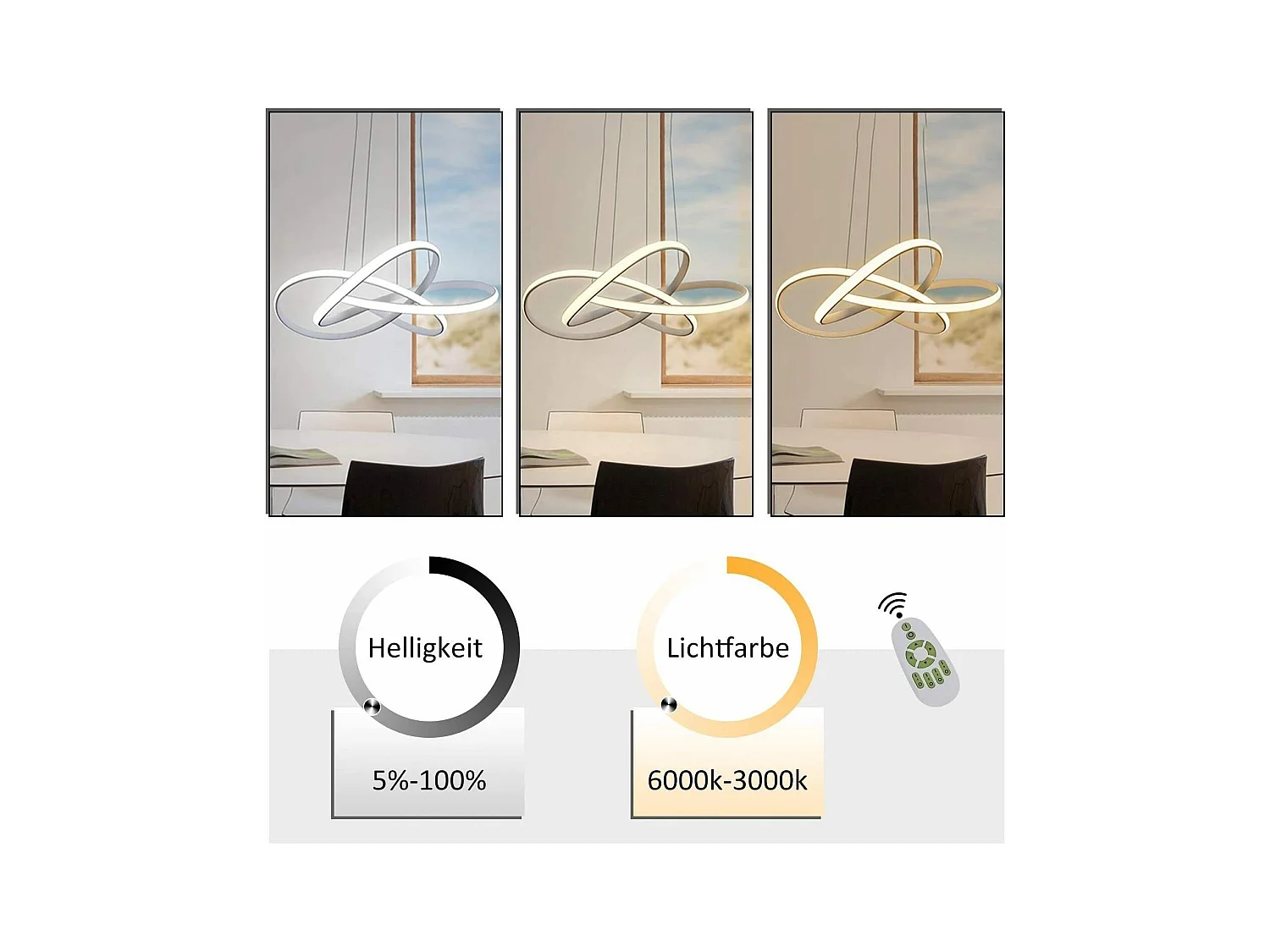 NETTLIFE LED Hanglamp Wit  Hanglamp Ringen Kroonluchter 62W Dimbaar met Afstandsbediening In Hoogte Verstelbare Binnenverlichting Woonkamer Restaurant Slaapkamer