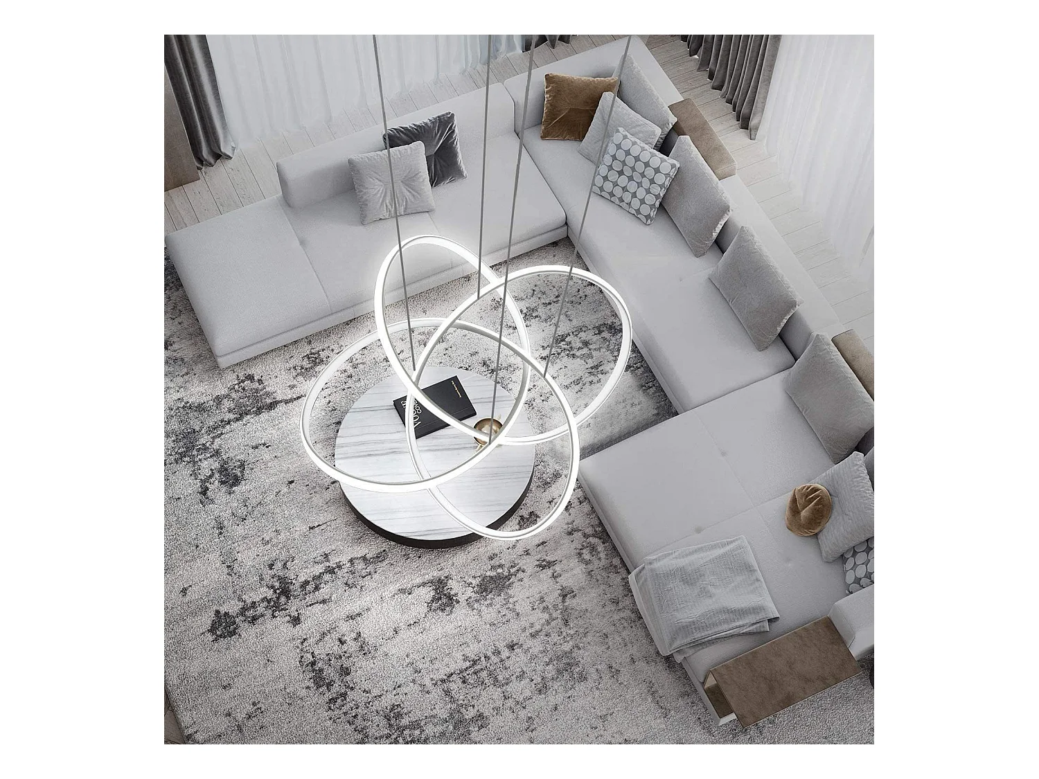 NETTLIFE LED Hanglamp Wit  Hanglamp Ringen Kroonluchter 62W Dimbaar met Afstandsbediening In Hoogte Verstelbare Binnenverlichting Woonkamer Restaurant Slaapkamer