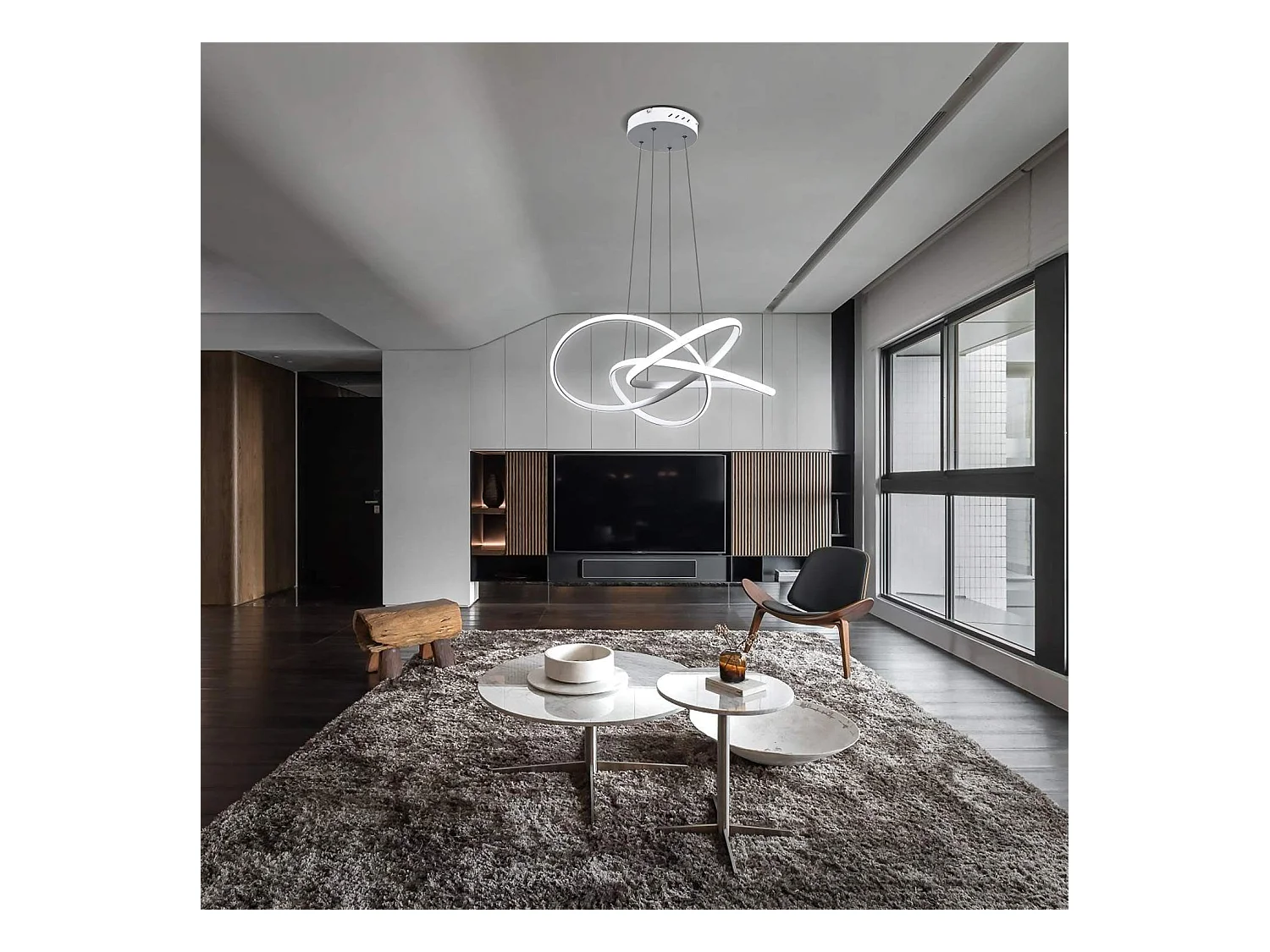 NETTLIFE LED Hanglamp Wit  Hanglamp Ringen Kroonluchter 62W Dimbaar met Afstandsbediening In Hoogte Verstelbare Binnenverlichting Woonkamer Restaurant Slaapkamer