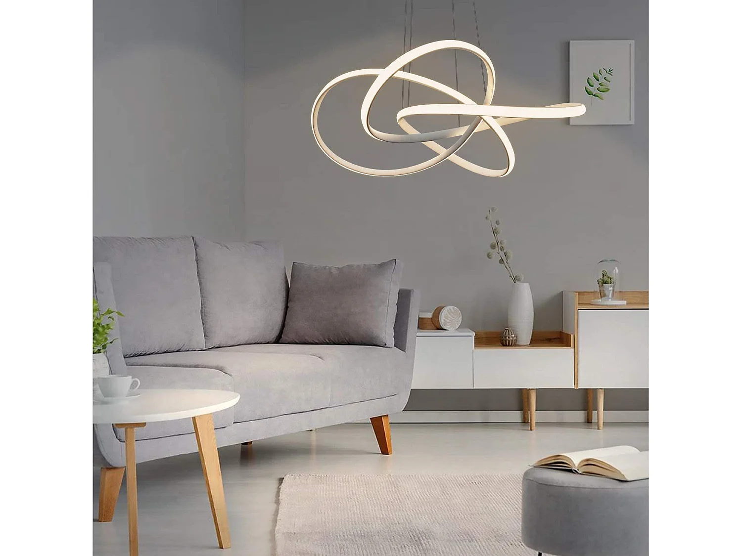 NETTLIFE LED lustre salon lampes suspendues table à manger blanc 62W dimmable avec télécommande