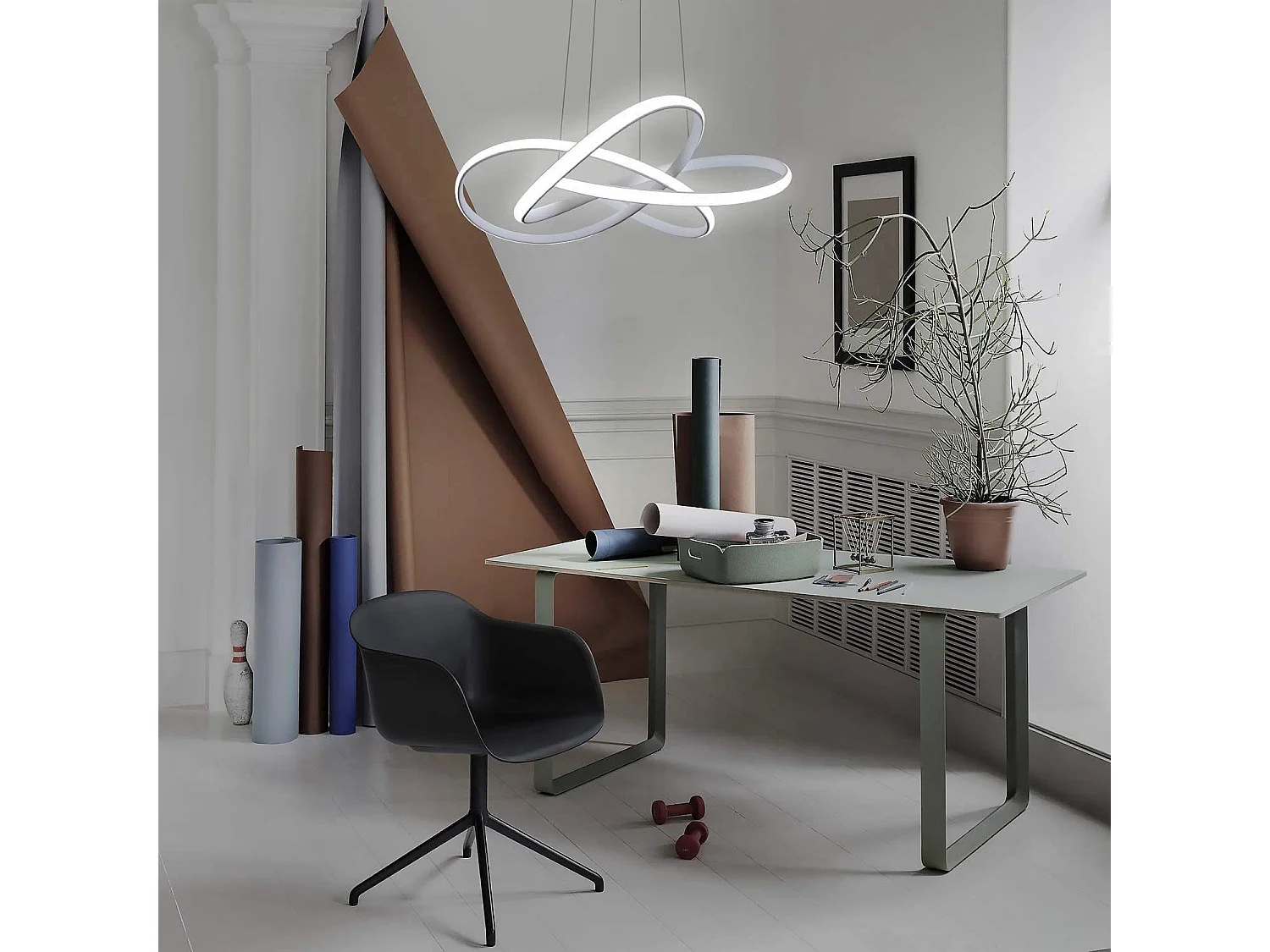 NETTLIFE LED lustre salon lampes suspendues table à manger blanc 62W dimmable avec télécommande