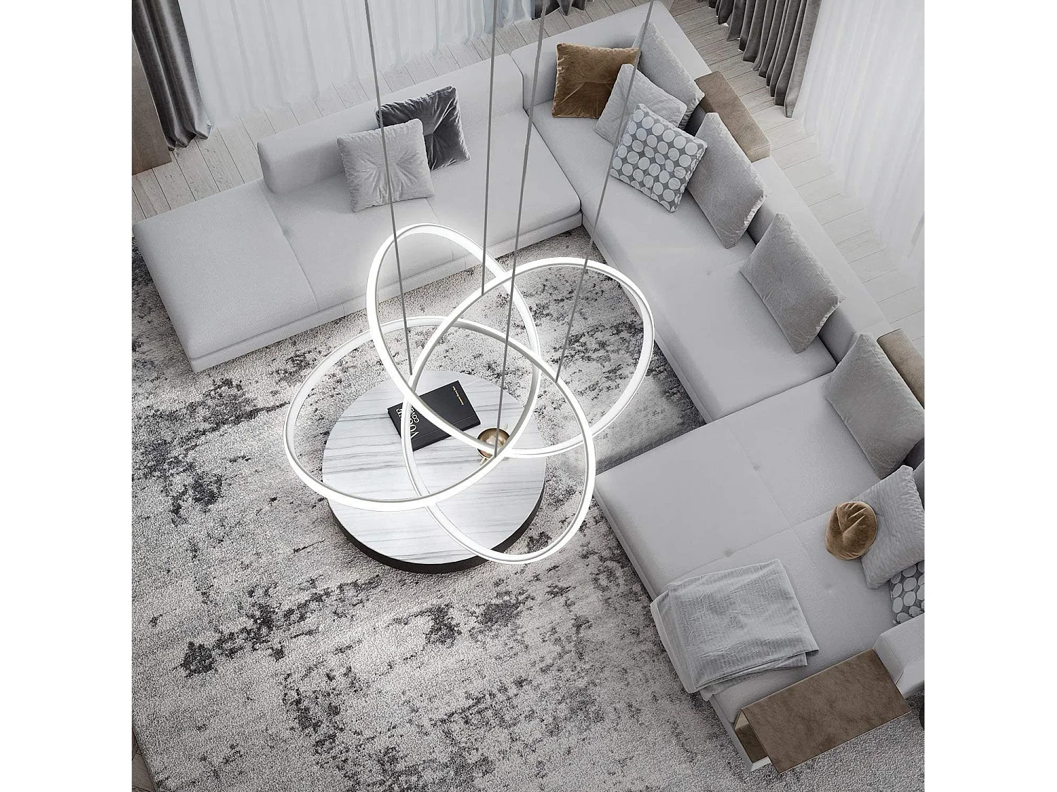 NETTLIFE LED lustre salon lampes suspendues table à manger blanc 62W dimmable avec télécommande