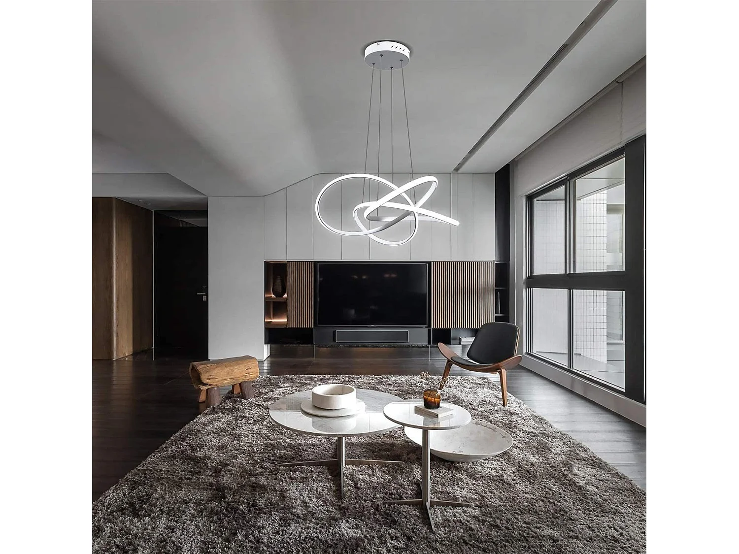 NETTLIFE LED Hanglamp Wit  Hanglamp Ringen Kroonluchter 62W Dimbaar met Afstandsbediening In Hoogte Verstelbare Binnenverlichting Woonkamer Restaurant Slaapkamer