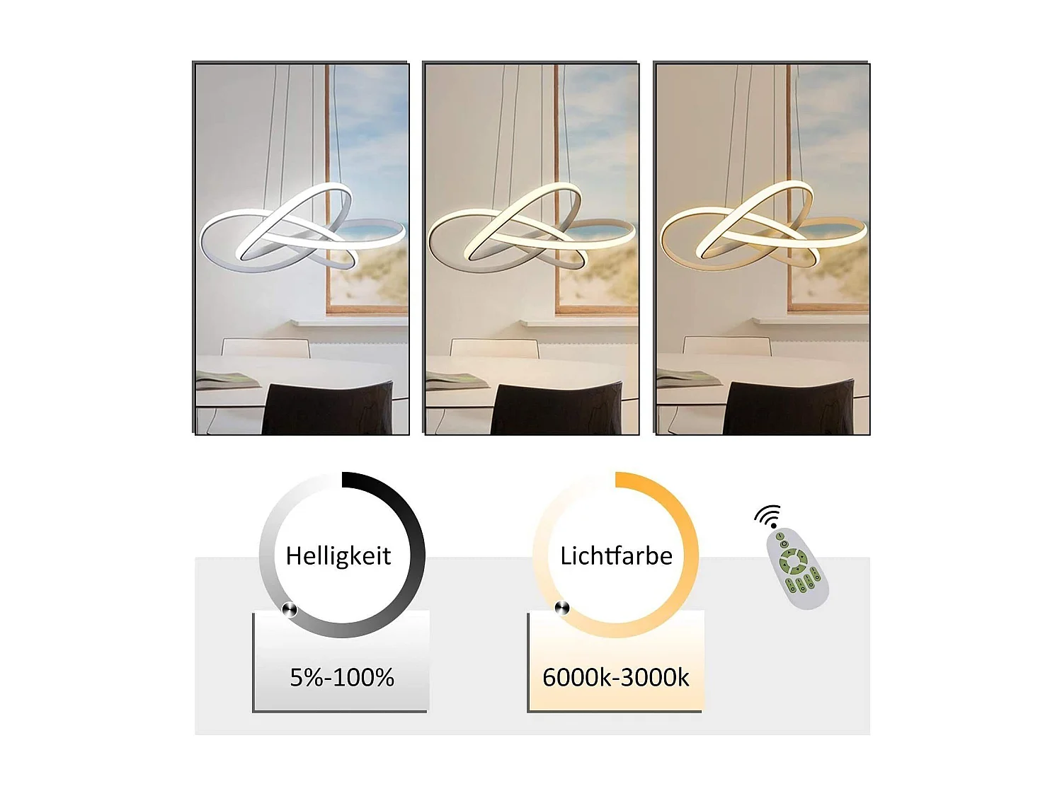 NETTLIFE LED Hanglamp Wit  Hanglamp Ringen Kroonluchter 62W Dimbaar met Afstandsbediening In Hoogte Verstelbare Binnenverlichting Woonkamer Restaurant Slaapkamer