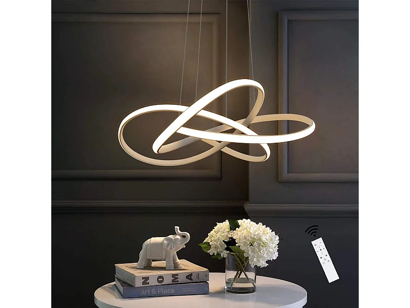 NETTLIFE LED Hanglamp Wit  Hanglamp Ringen Kroonluchter 62W Dimbaar met Afstandsbediening In Hoogte Verstelbare Binnenverlichting Woonkamer Restaurant Slaapkamer