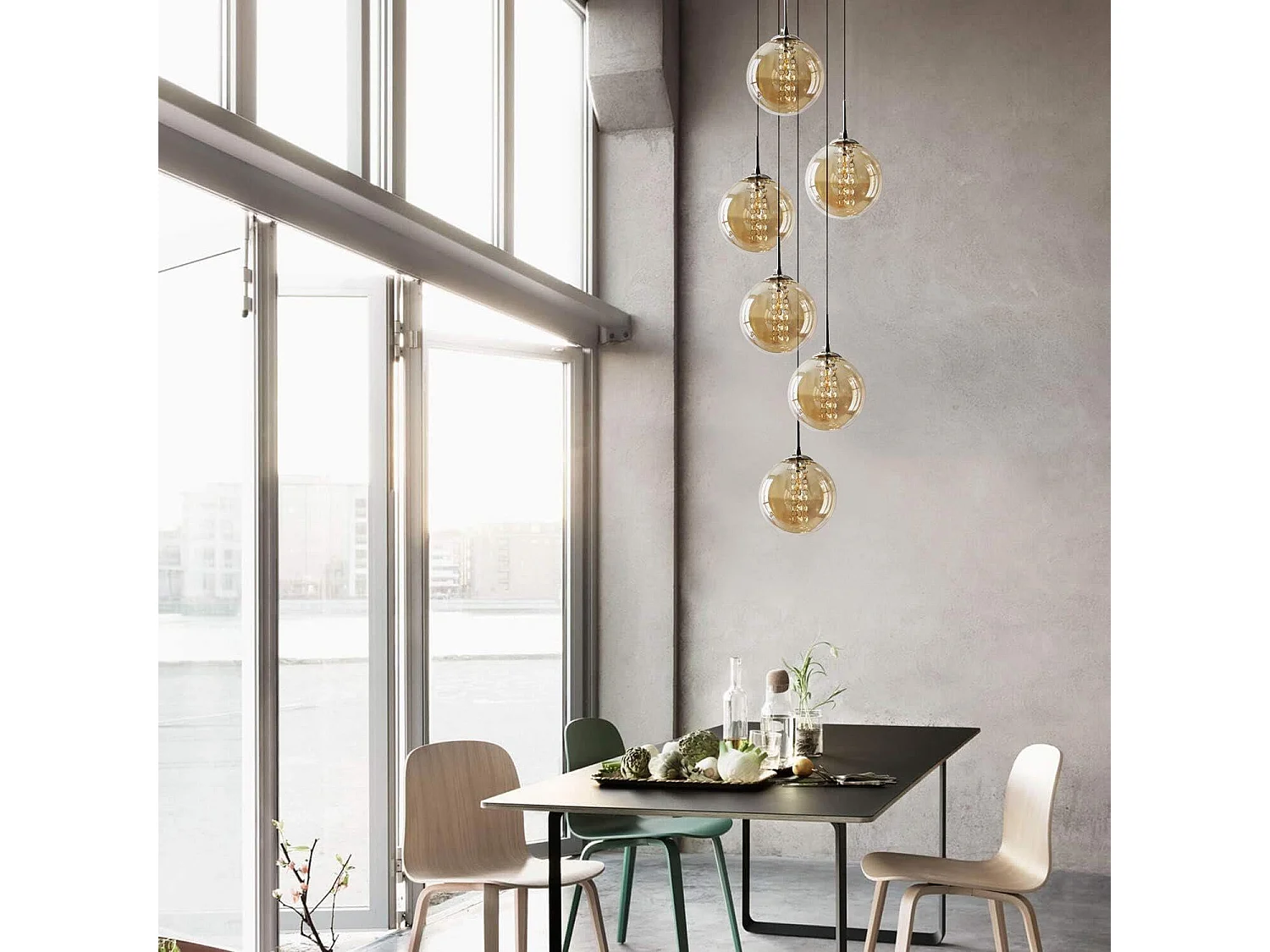 NETTLIFE Suspension verre Diam.31cm G9 ambre table à manger boule réglable en hauteur 6 lampes dans la cuisine lampe de salon lampe de chambre