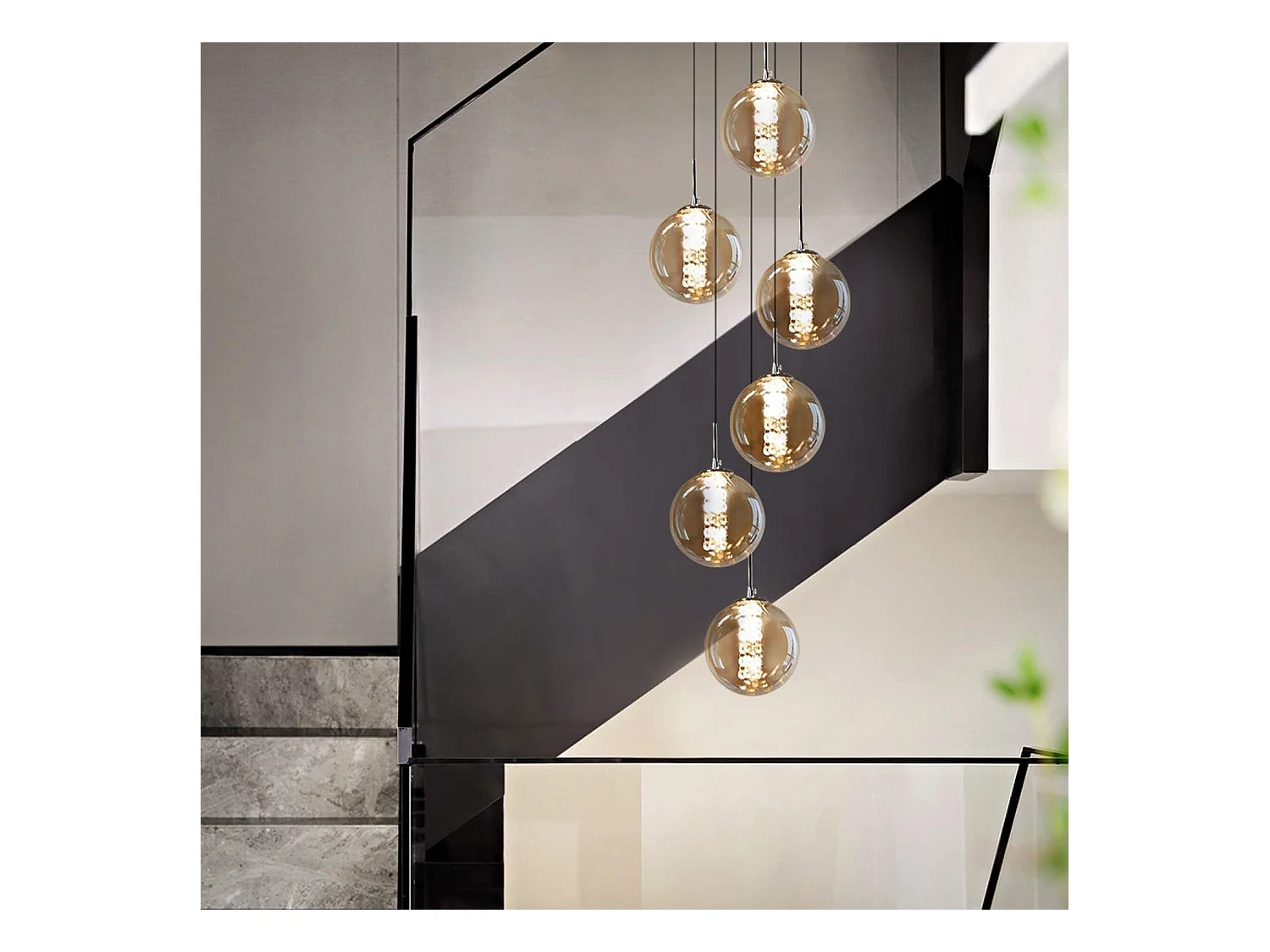NETTLIFE Hanglamp - G9 - 6-Lichts - Amber - glas - in hoogte verstelbare - eettafel hanglamp - moderne kroonluchter - woonkamer - hal - excl. lichtbron